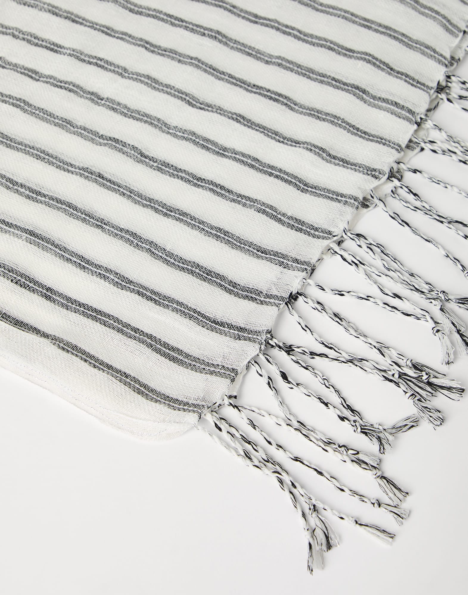 Sparkling striped linen scarf with fringe - 2