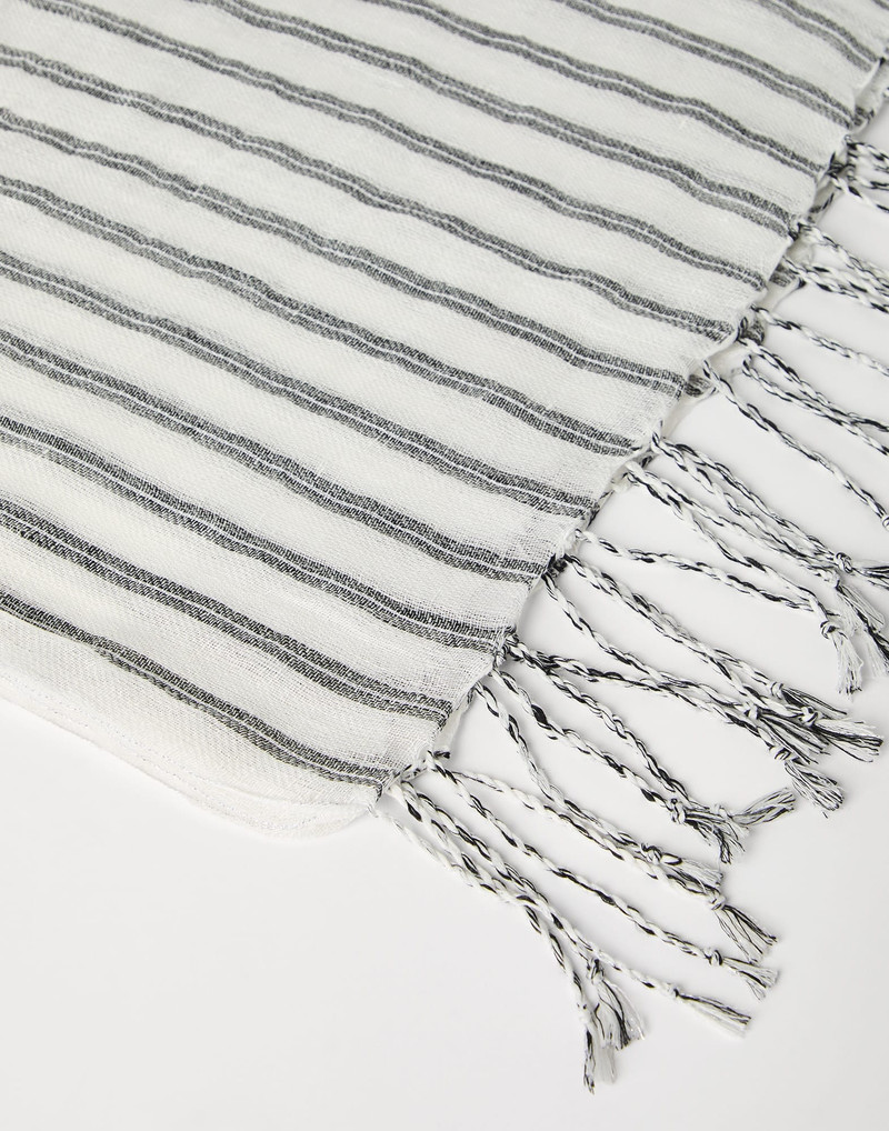 Brunello Cucinelli Sparkling striped linen scarf with fringe outlook