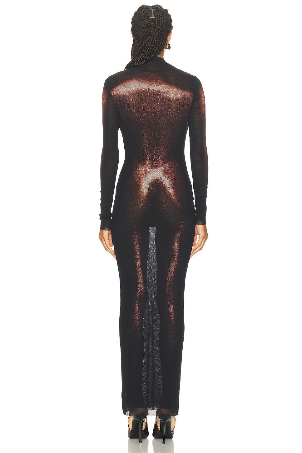 Asymmetric Collar Long Body Dust Print Dress - 4
