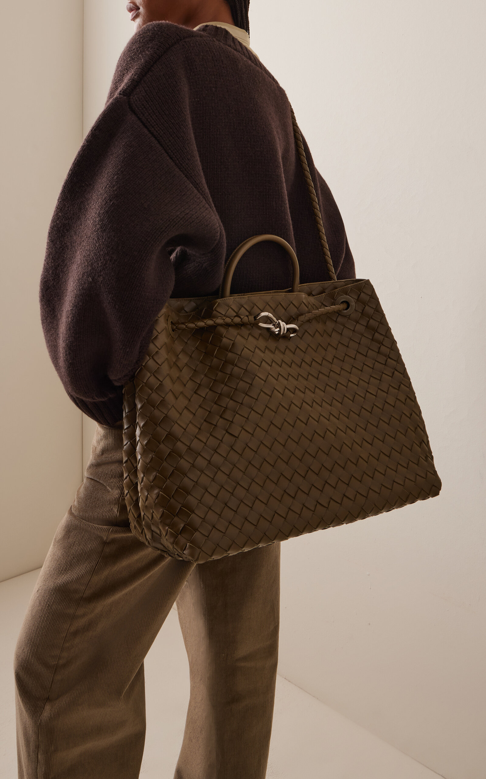 Large Andiamo Intrecciato Leather Tote Bag brown - 3