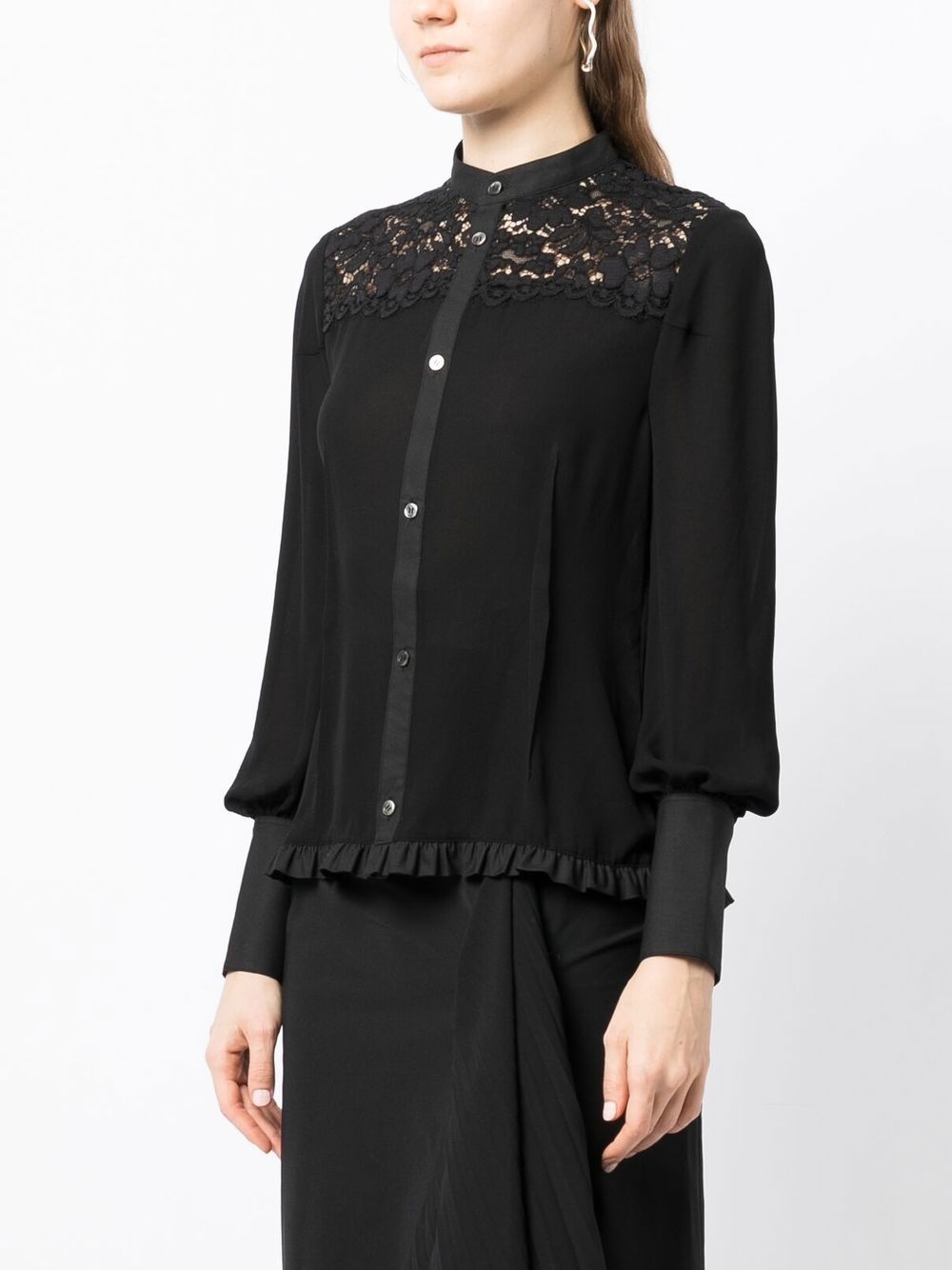 lace-trim long-sleeve blouse - 3