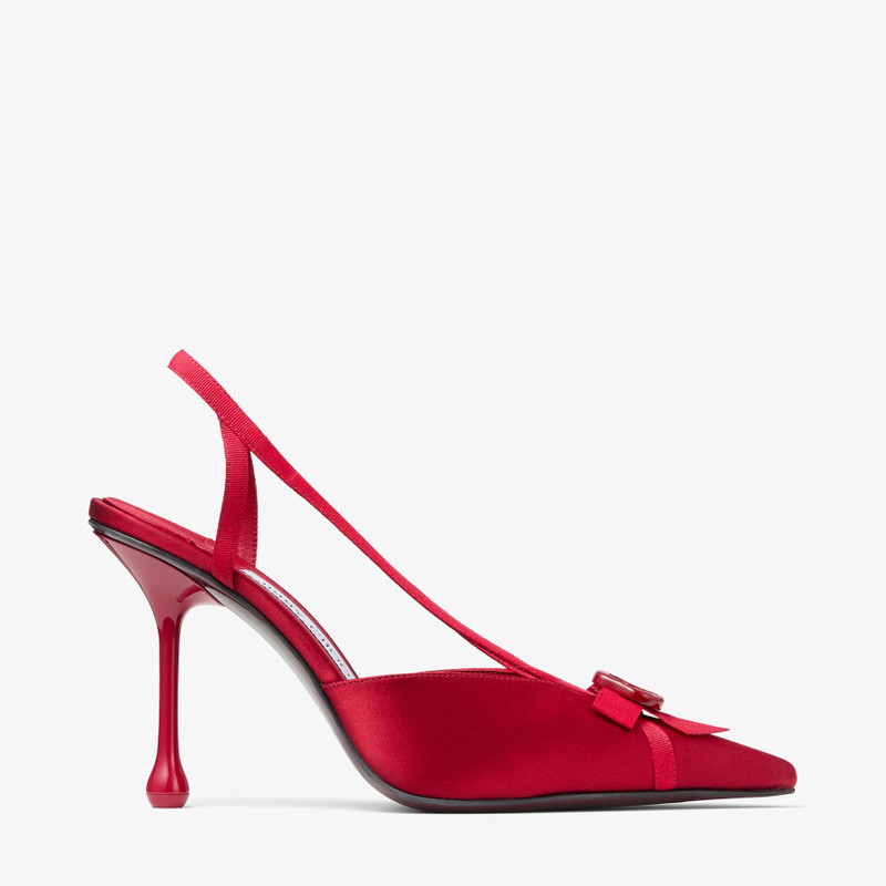 Faya 95 Ruby Red Satin and Grosgrain Slingbacks 1