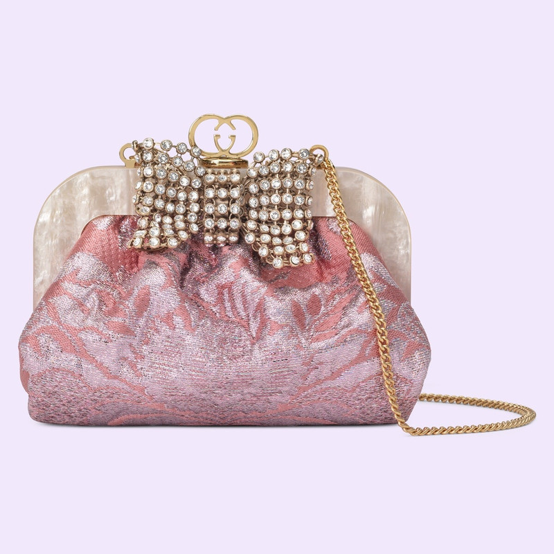 Floral brocade handbag with bow 1