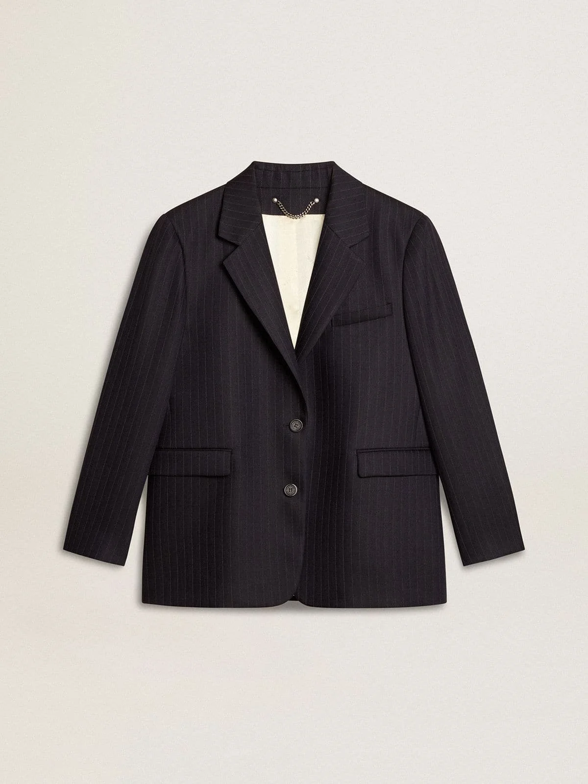 Women's midnight blue wool single-breasted blazer - 1