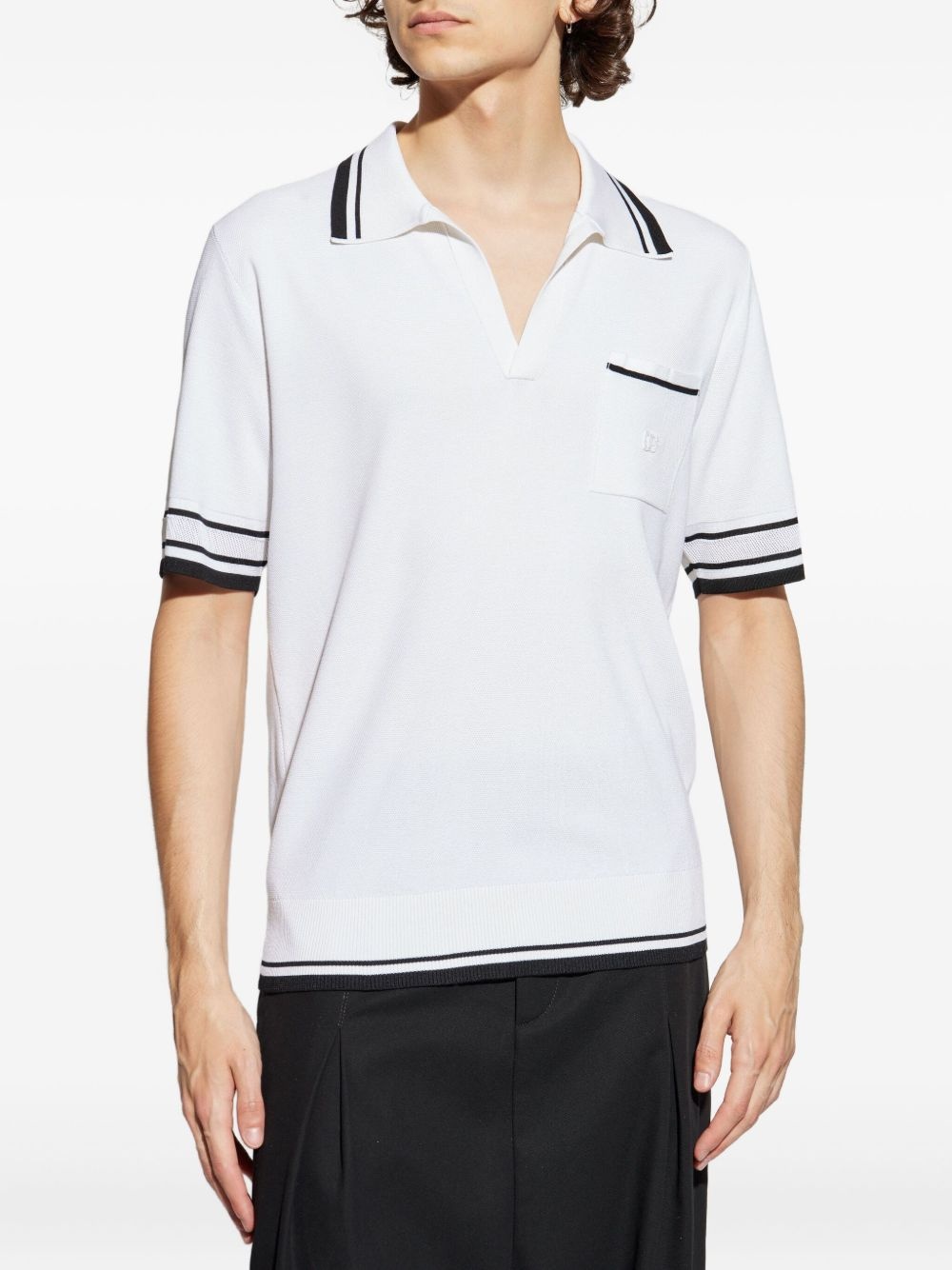striped-trim polo-neck top - 3