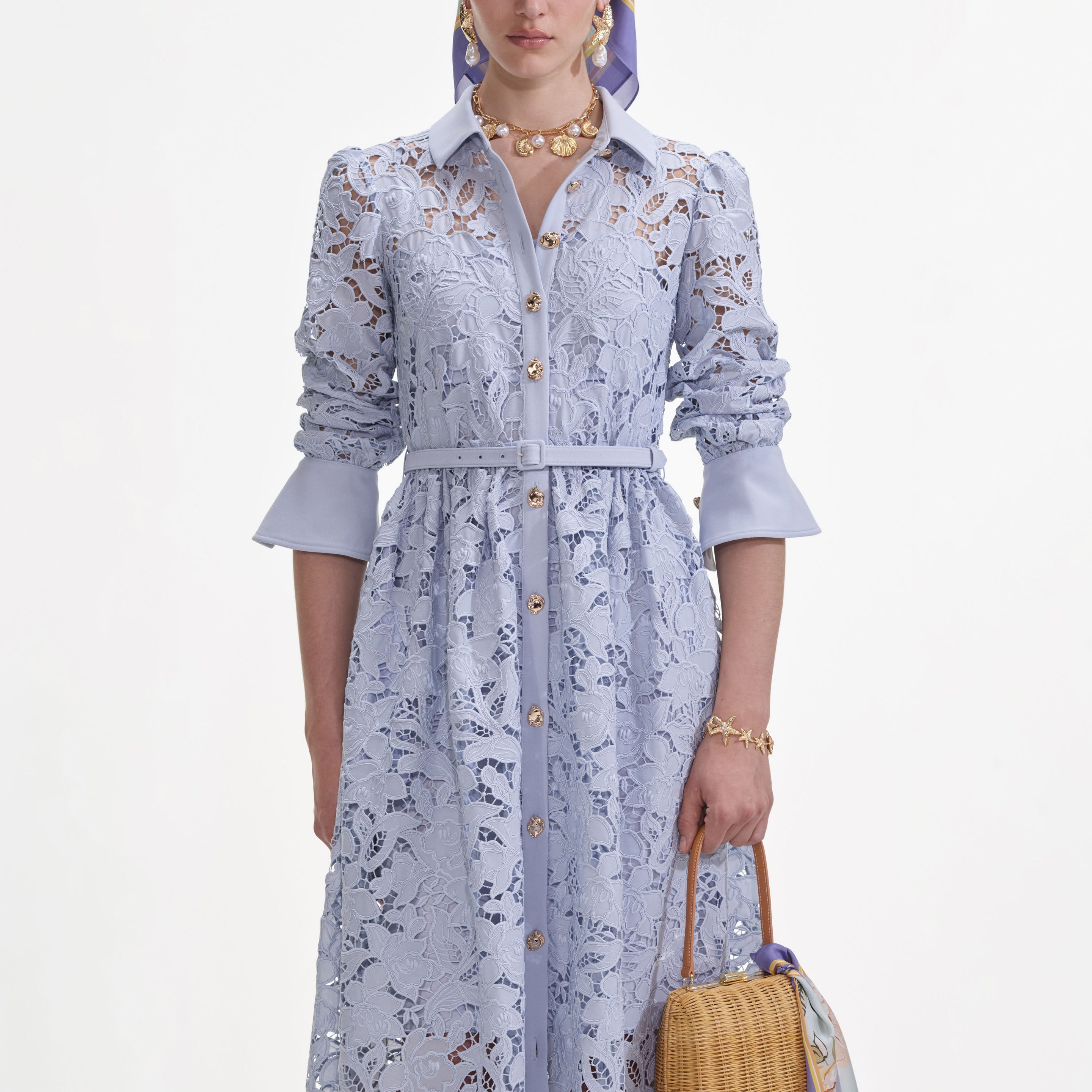 Blue Lace Collared Maxi Dress - 4