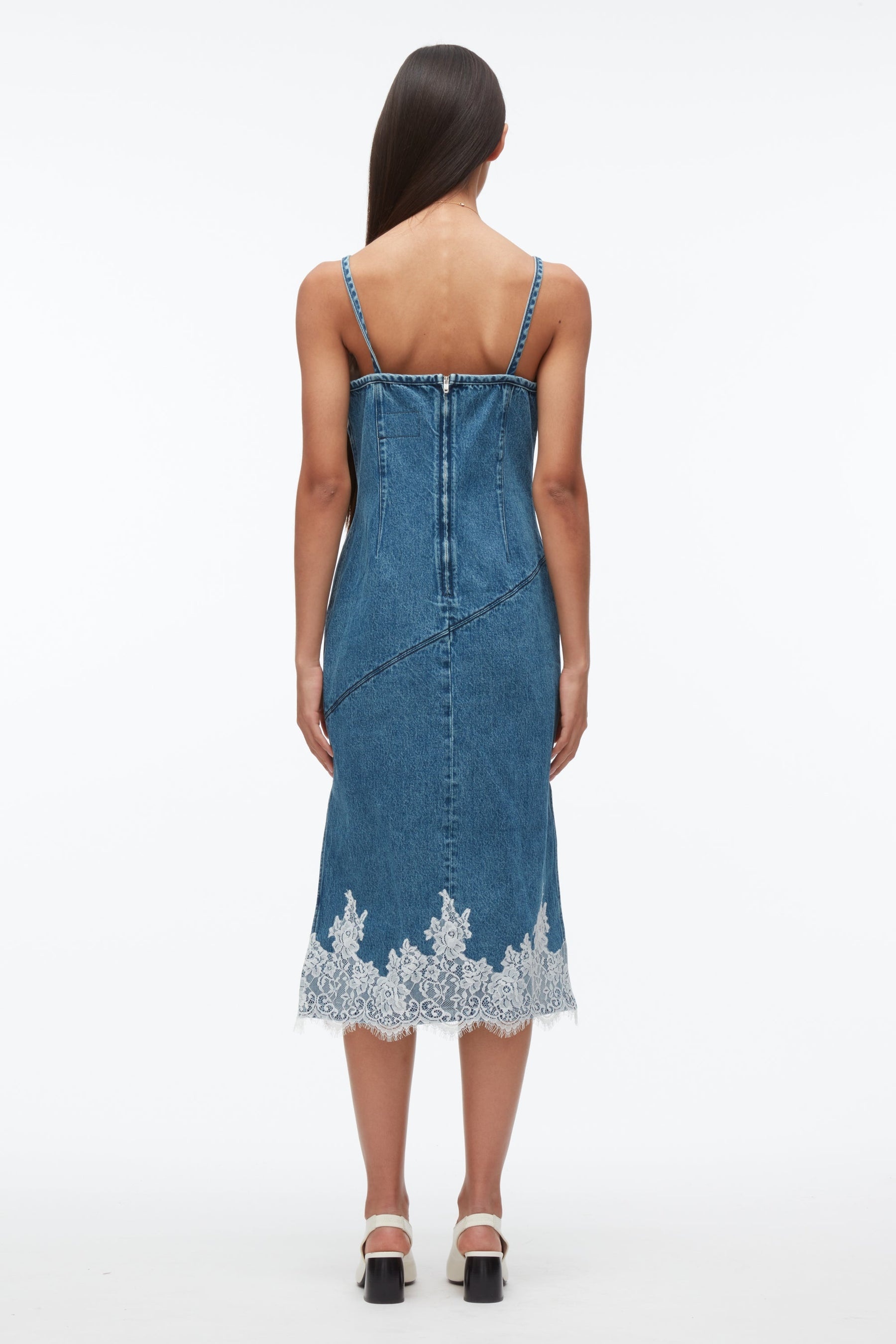 Denim Slip Dress With Lace - 3