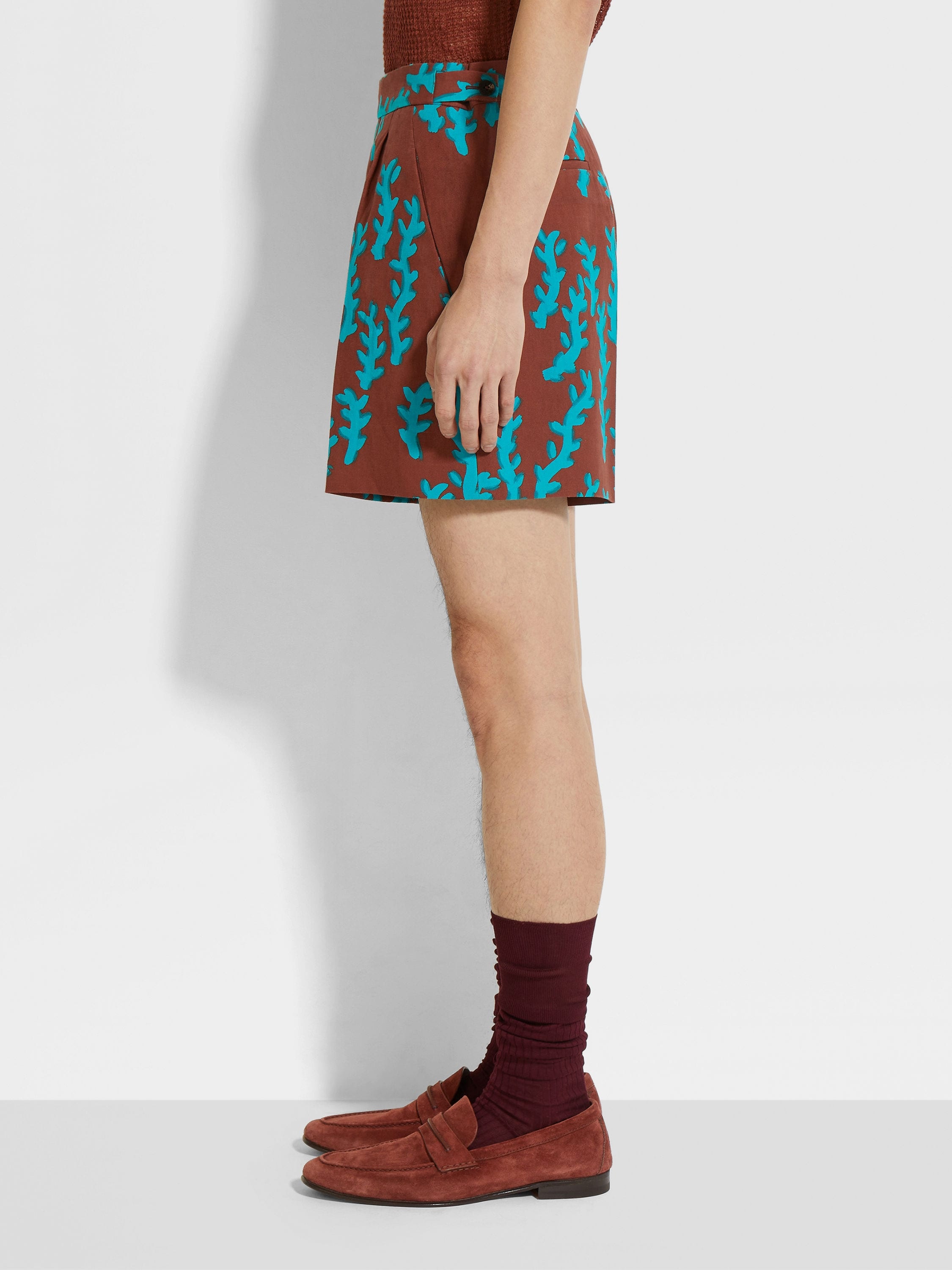 BRICK RED AND BRIGHT TEAL BLUE OASI LINO SHORTS - 4