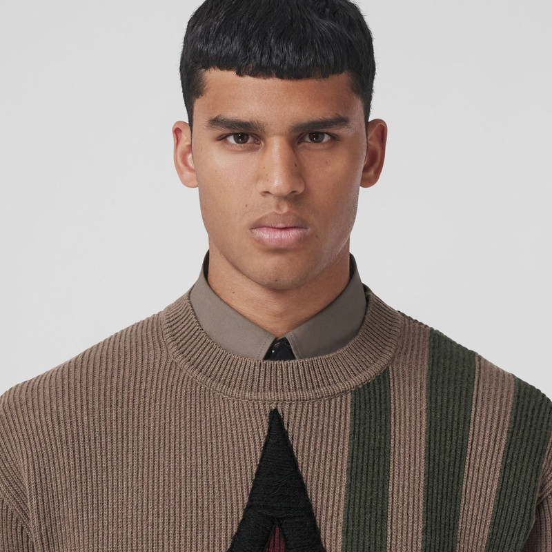 Geometric Intarsia Rib Knit Wool Sweater 6