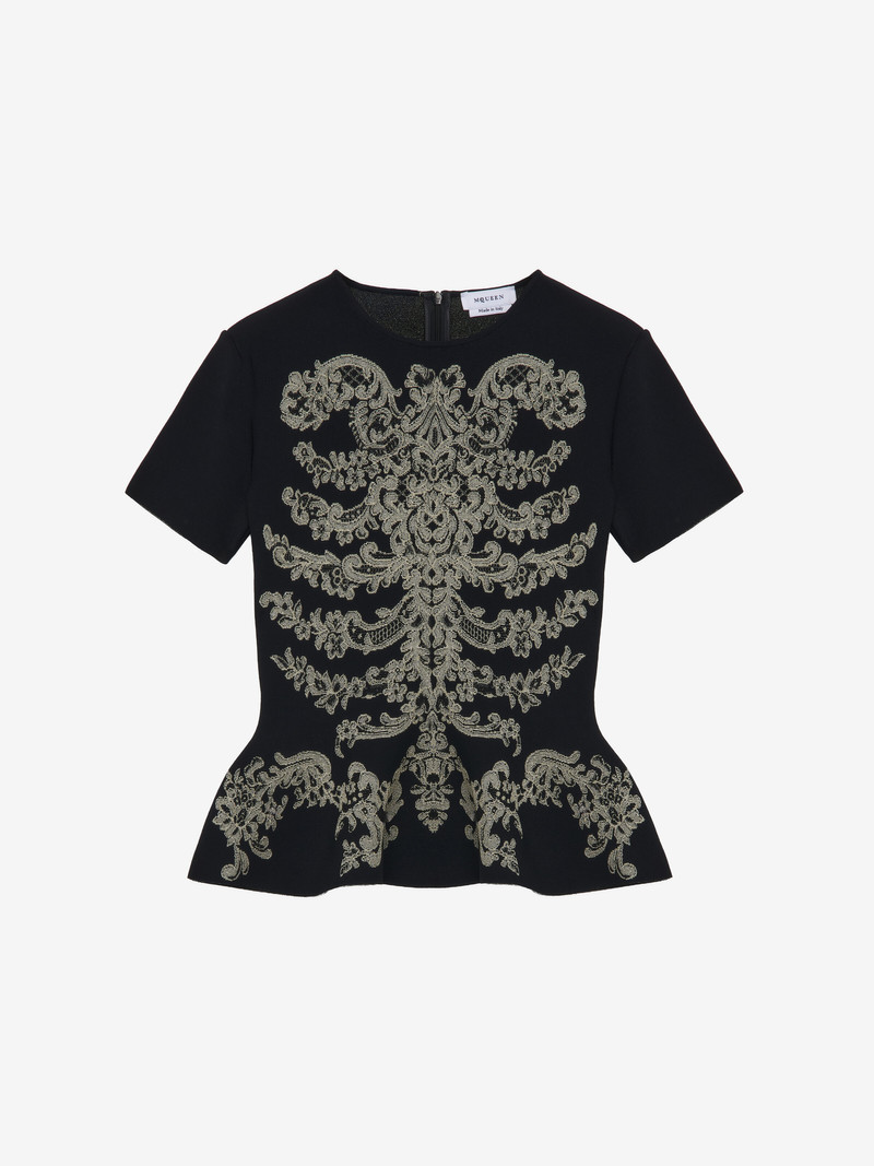 Lace Ribcage Jacquard Peplum Top 1