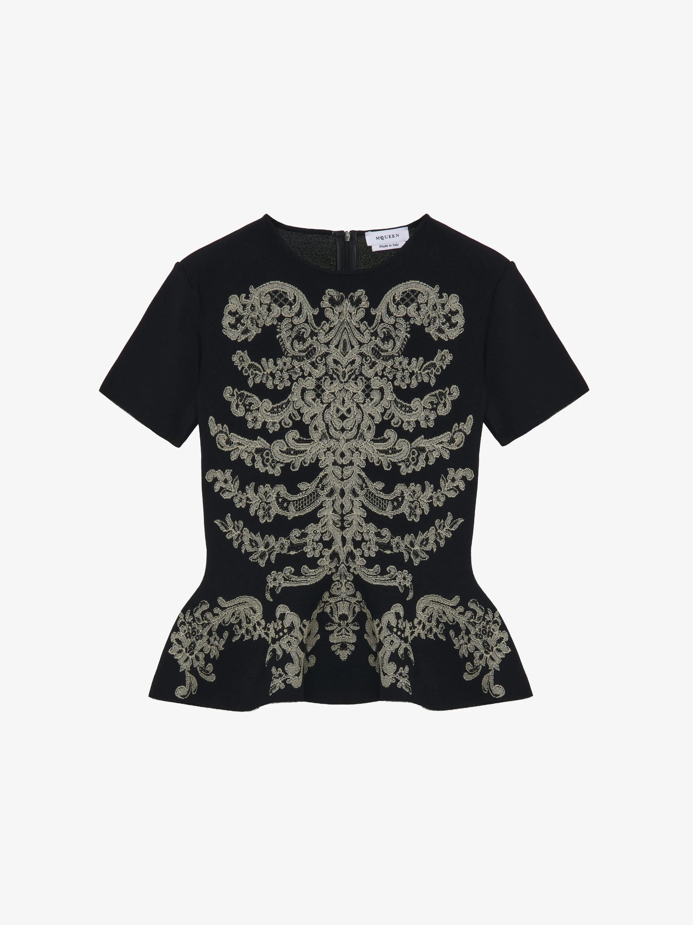 Lace Ribcage Jacquard Peplum Top - 1