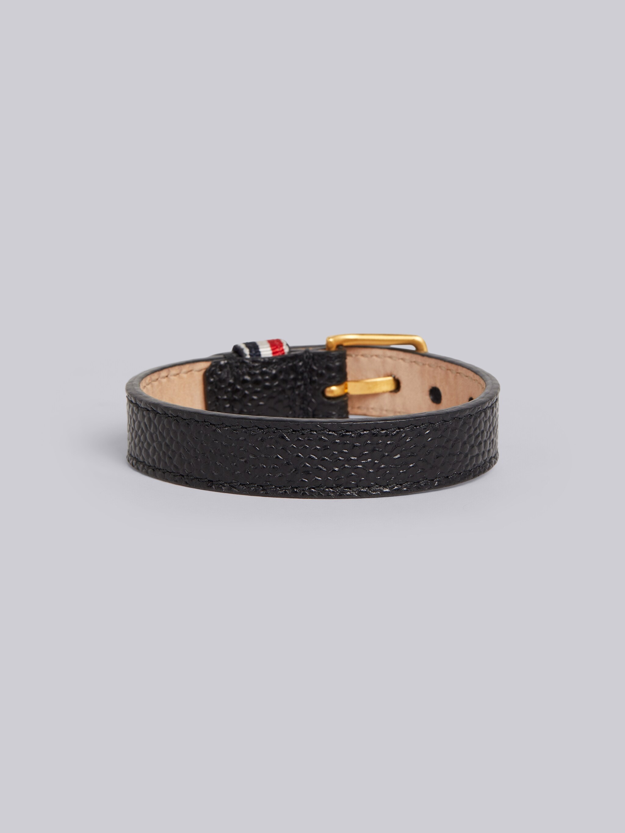Black Pebble Grain Leather Stripe Keeper Bracelet - 3