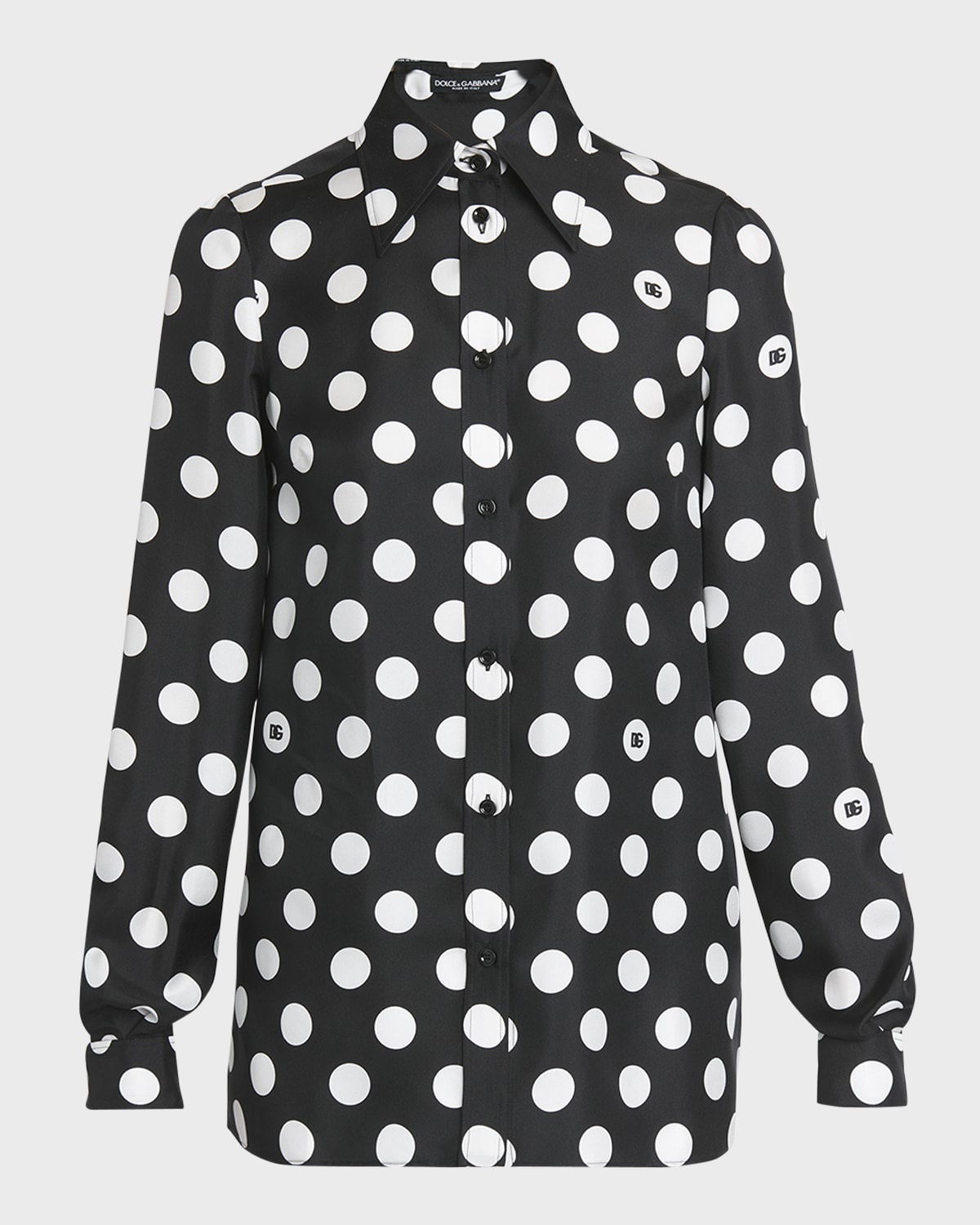 DG Polka-Dot Print Long-Sleeve Silk Twill Shirt - 1