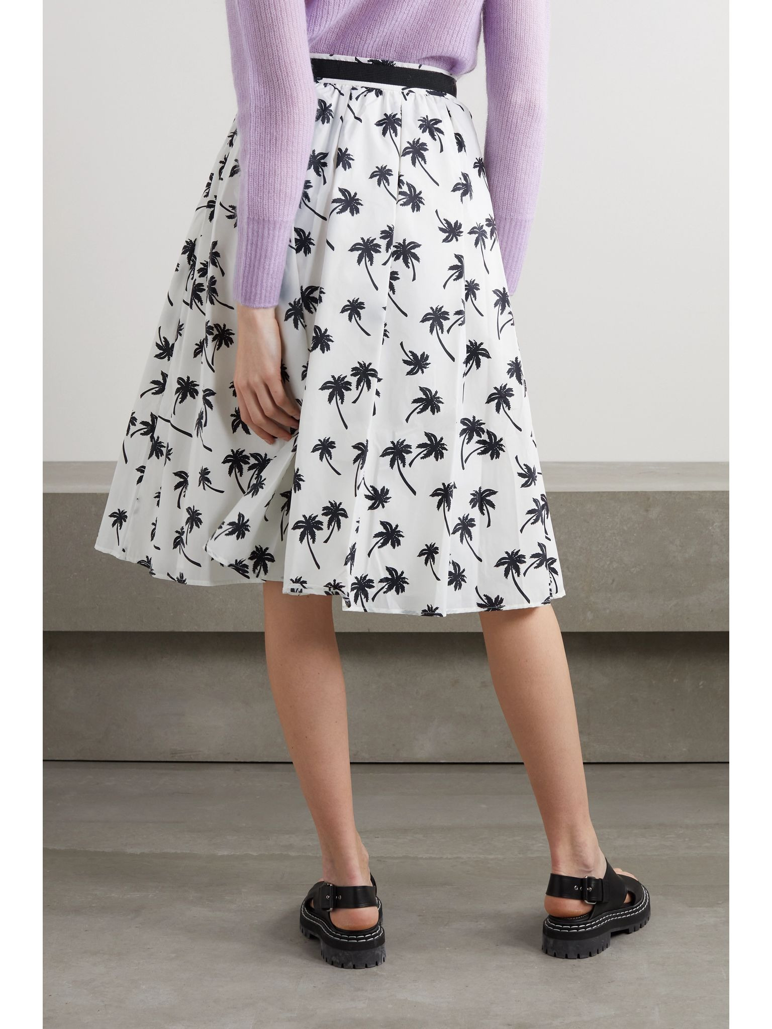 Belted pleated printed shell skirt White - 3