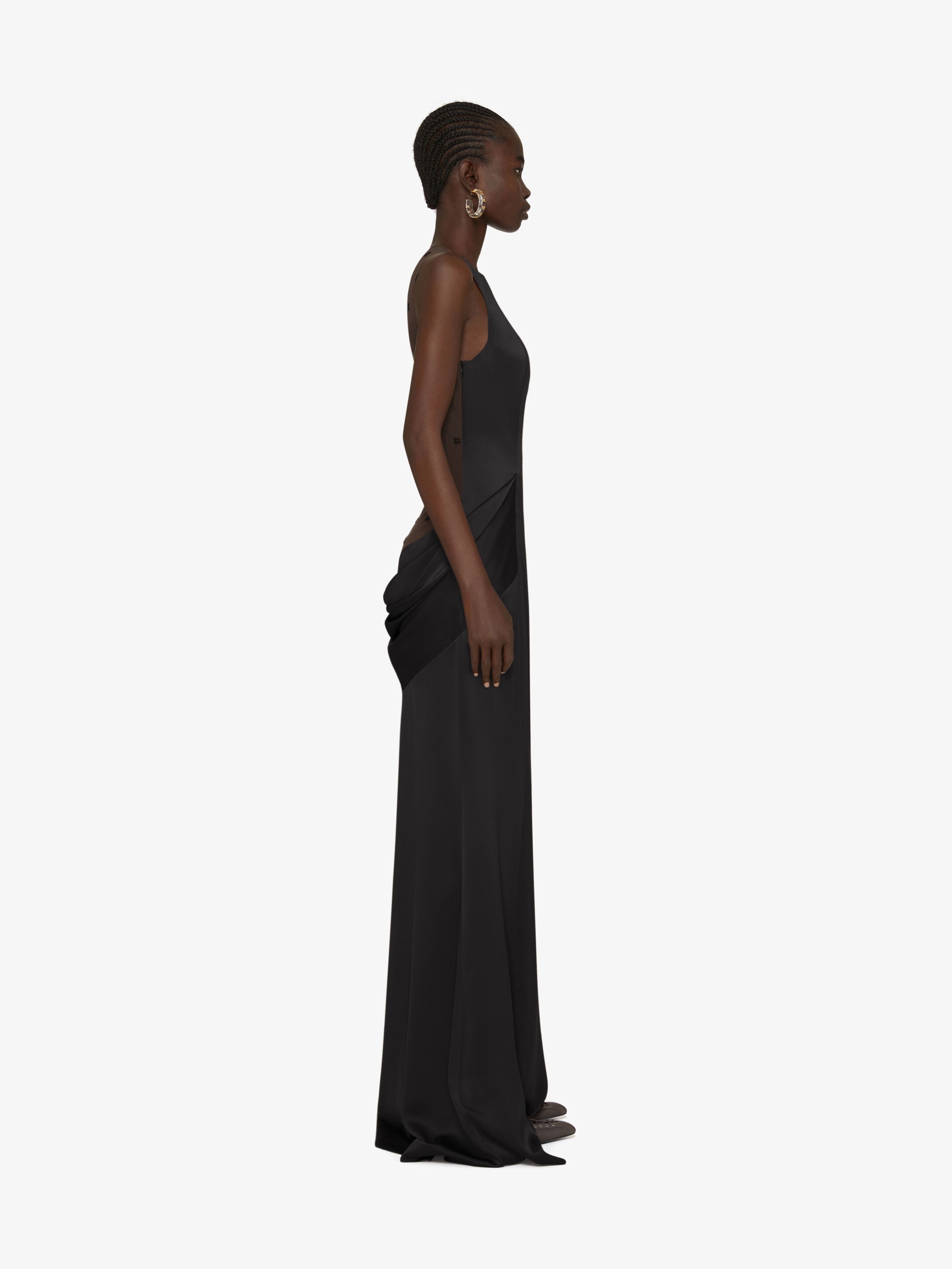 EVENING DRESS IN SATIN WITH TULLE AND DRAPE - 3