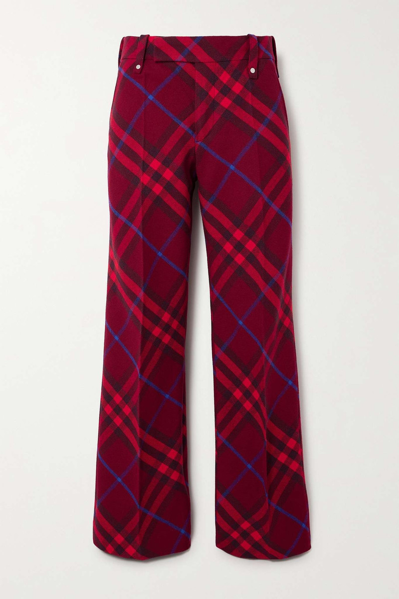 Layered checked wool straight-leg pants - 1