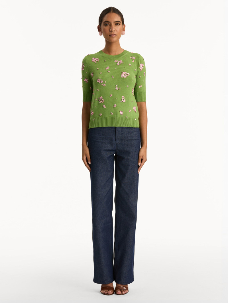 Oscar de la Renta CRYSTAL CLUSTER EMBROIDERED PULLOVER outlook