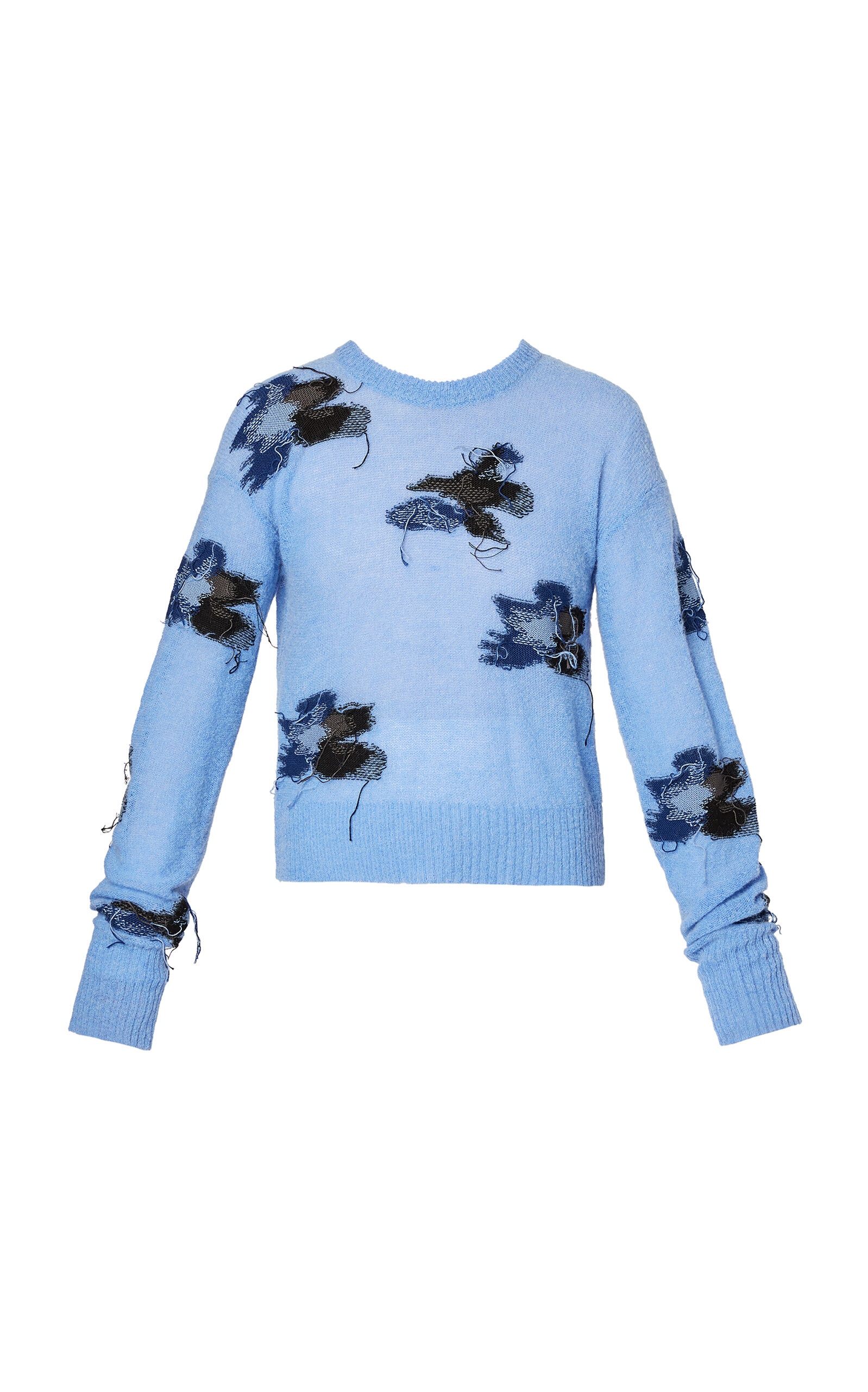 Intarsia Wool Blend Embroidered Knit Top blue - 1