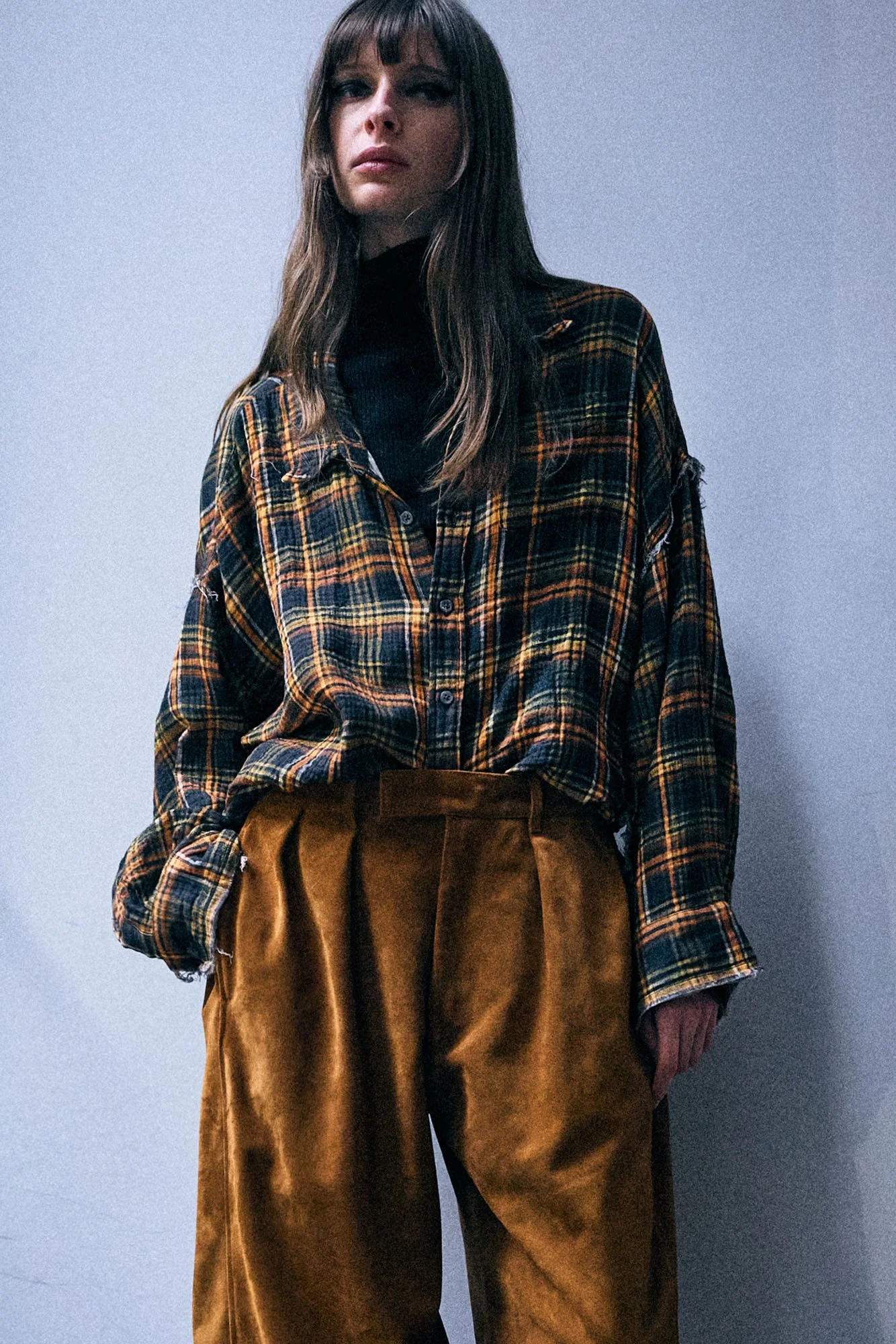 Shredded Seam Drop Neck Shirt - 1