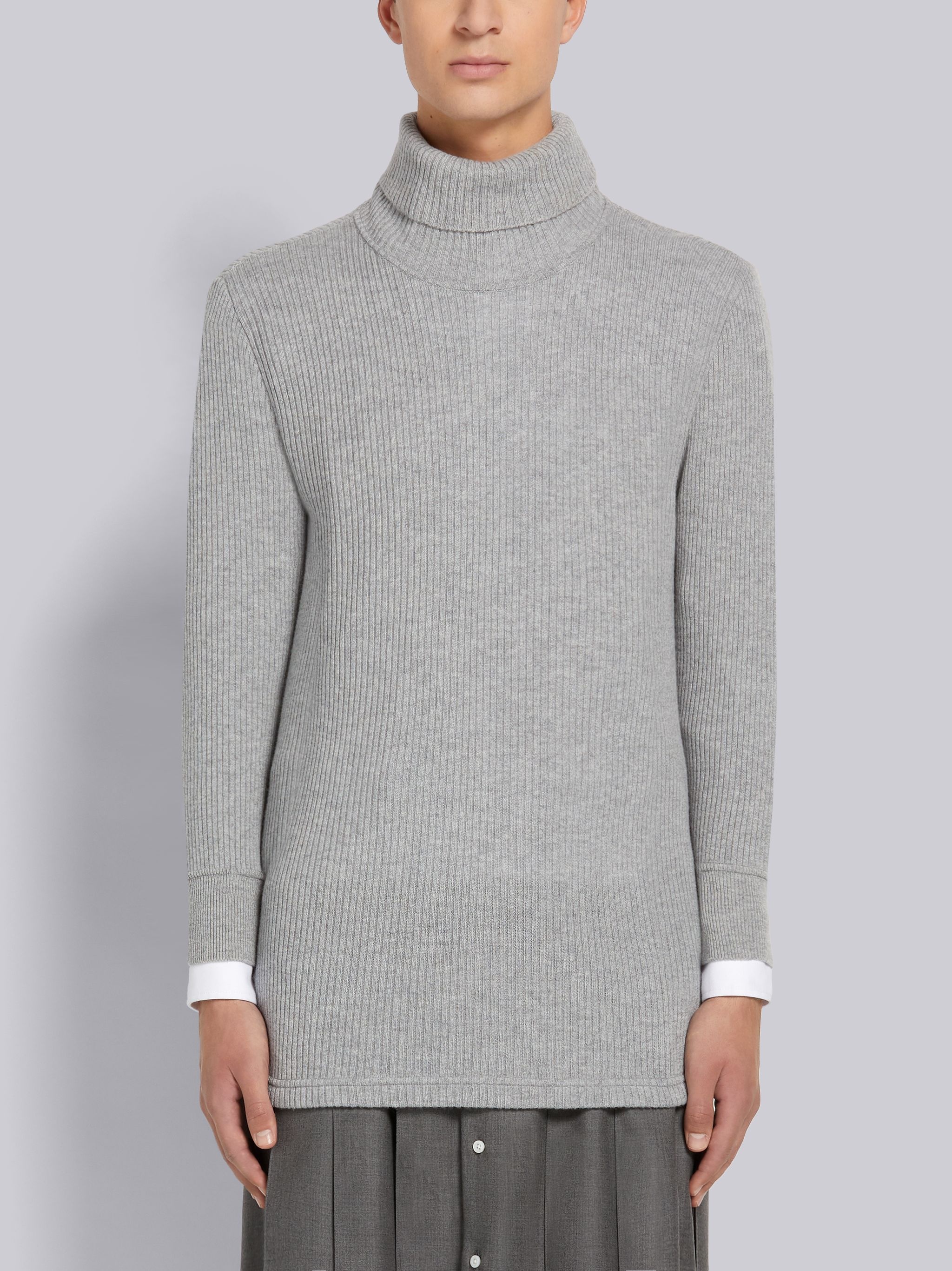 Light Grey 2x2 Cashmere Rib Long Sleeve Turtleneck - 1