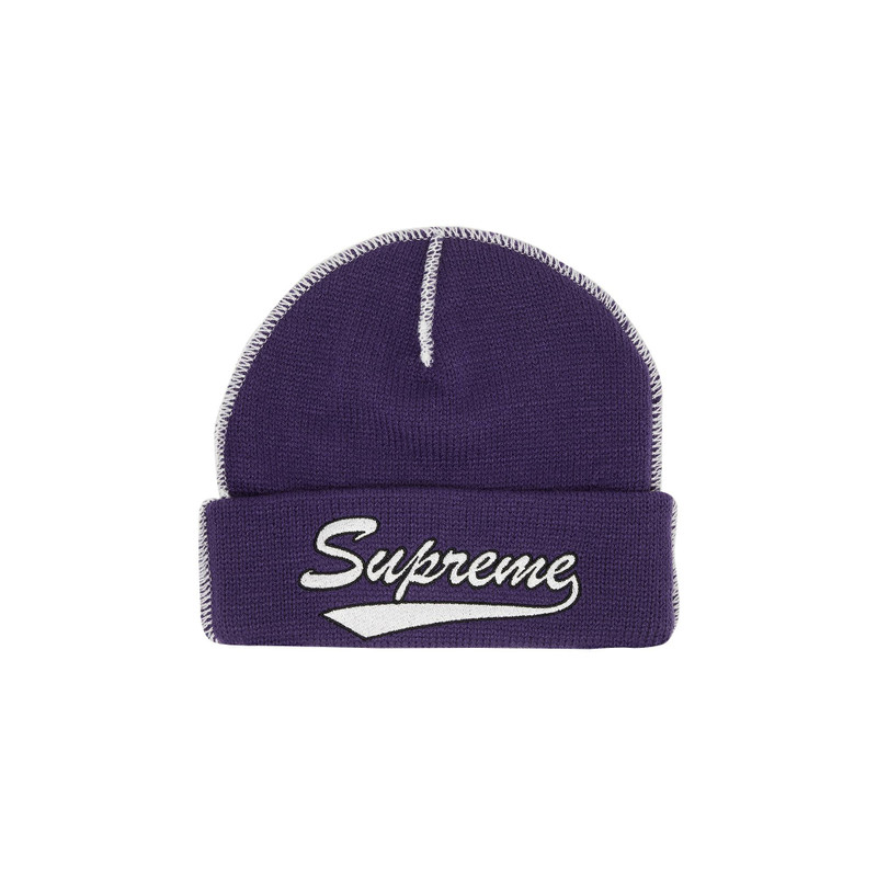 Supreme Contrast Stitch Beanie 'Purple' - 1