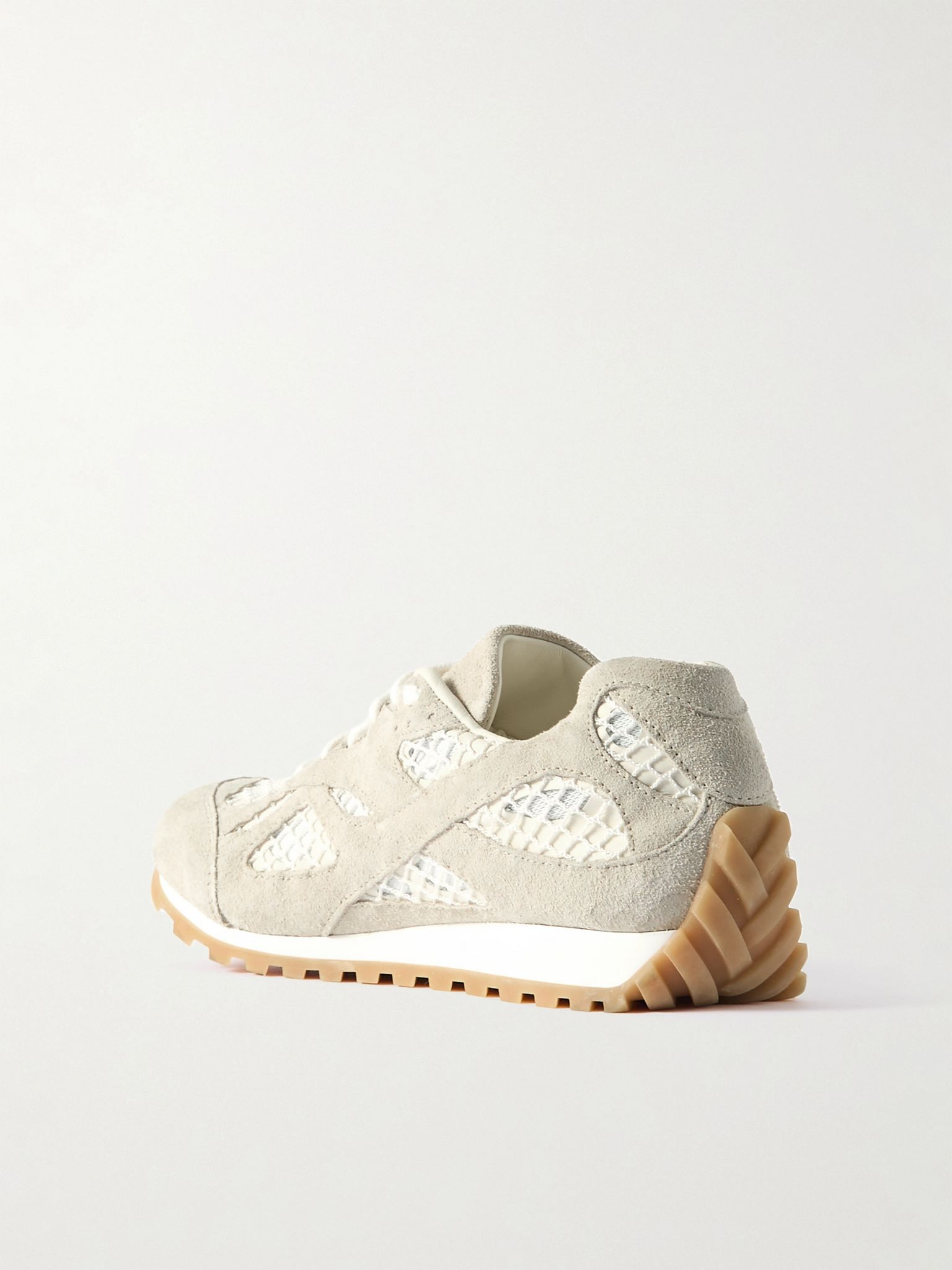 Orbit suede, leather, mesh and fishnet sneakers Cream - 3
