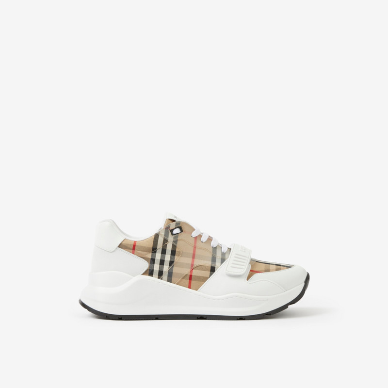 Check and Leather Sneakers - 1