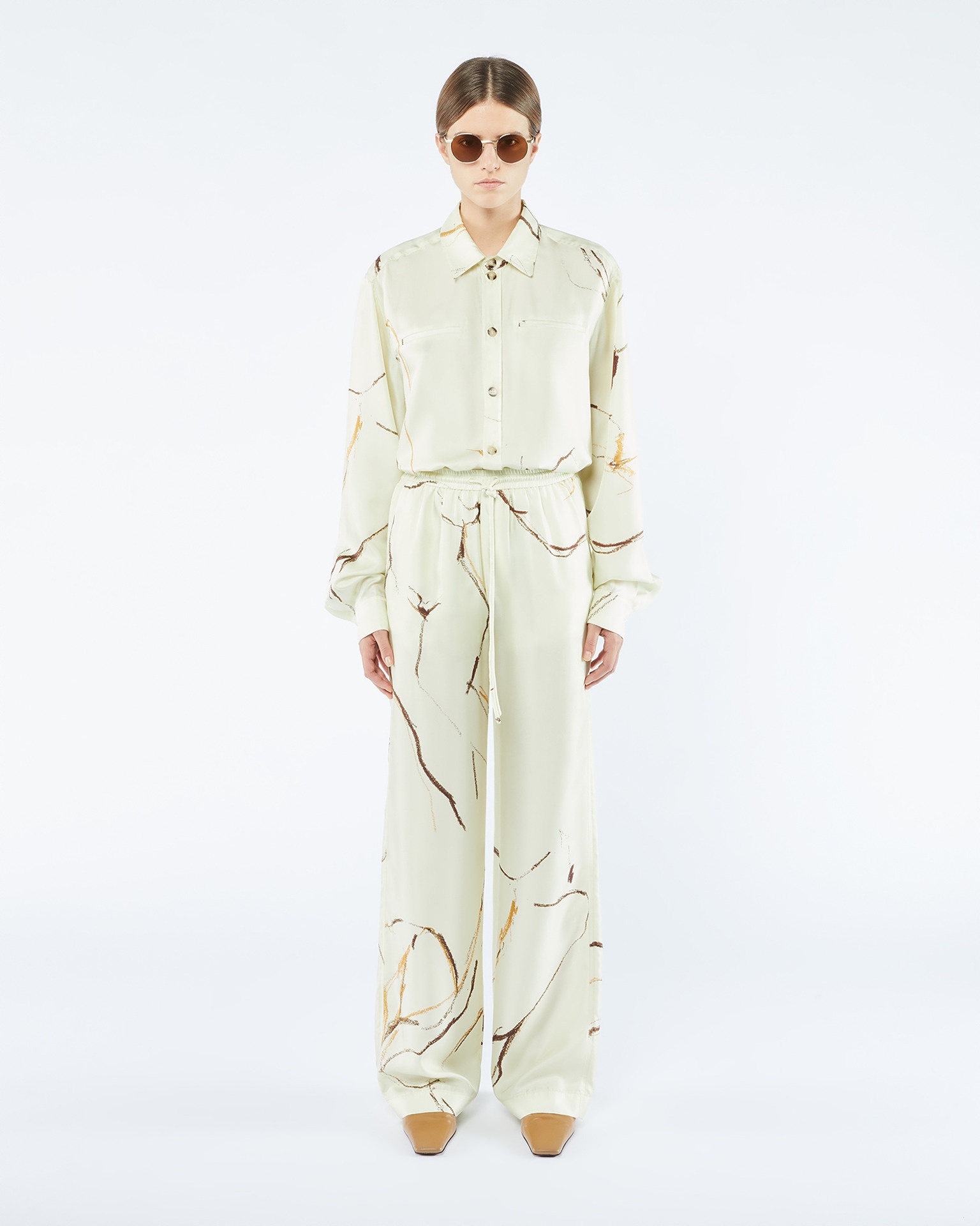 JARINE - Printed twill silk pants - Line drawing - 3