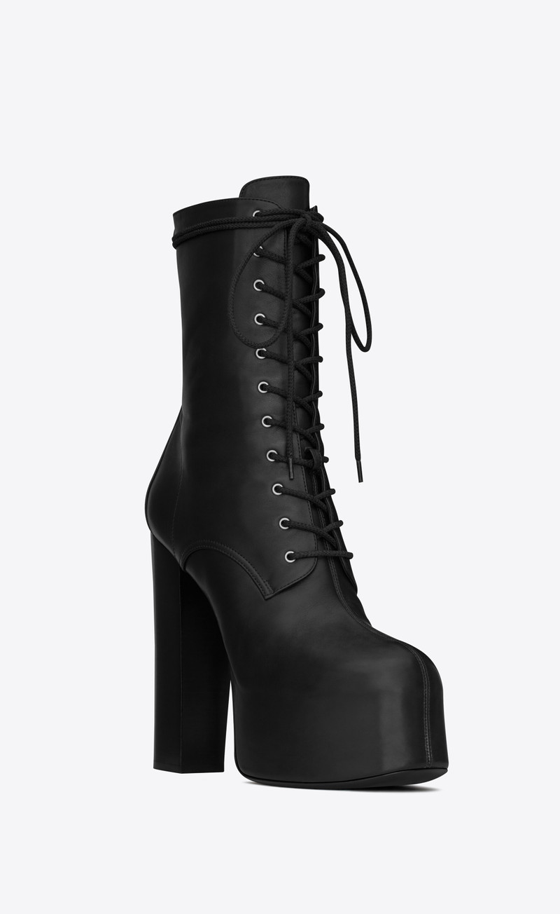 cherry lace-up platform booties in smooth leather 4