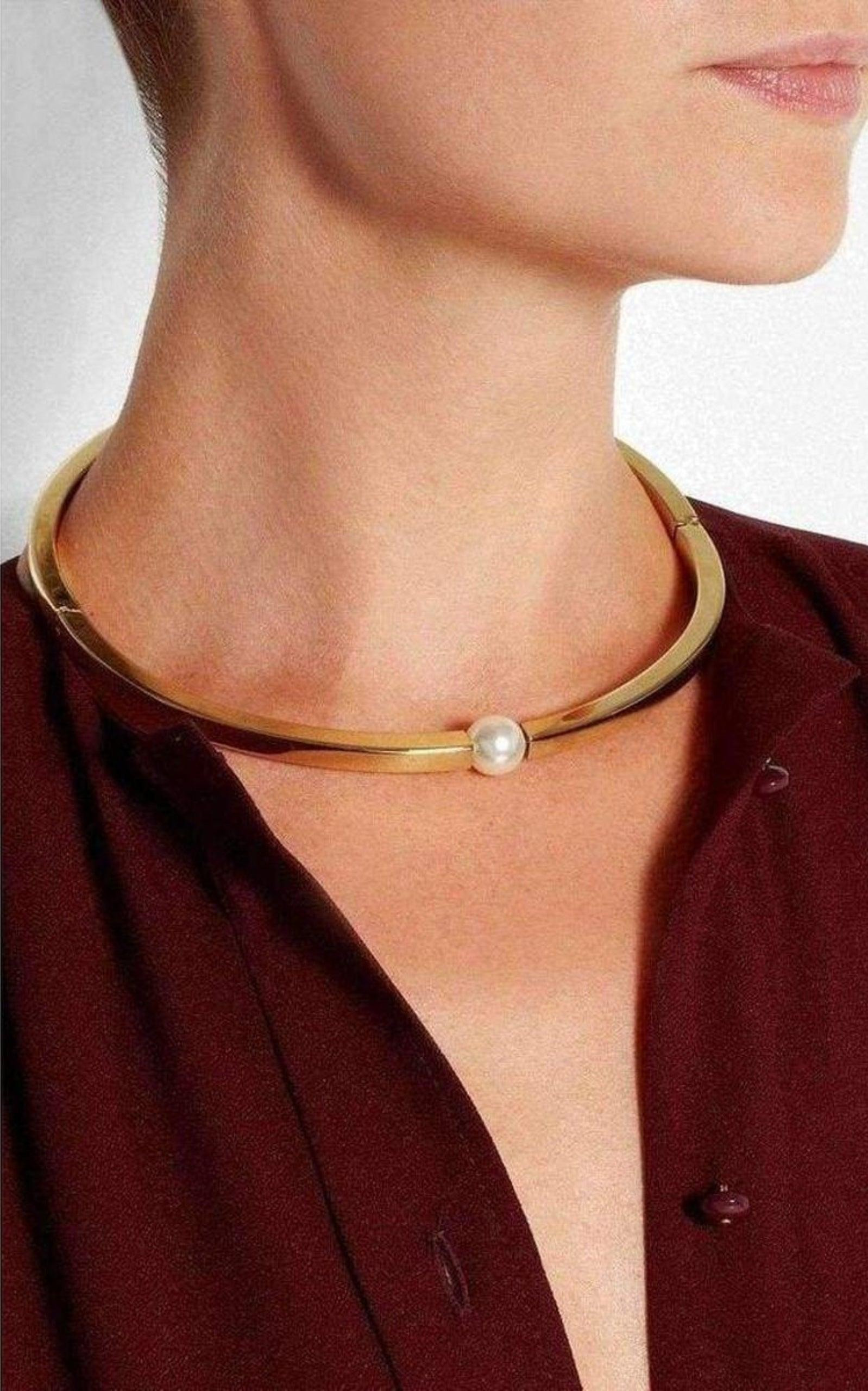 Darcey Inset Swarovski Pearl Chunky Torque Necklace - 2