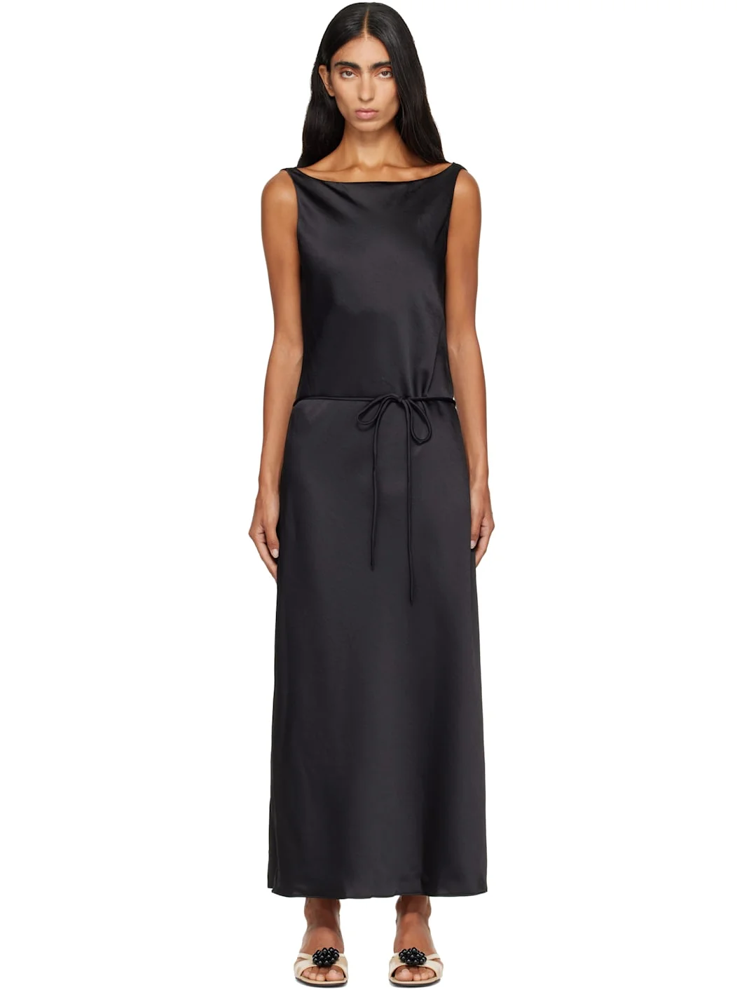 Black Draped Back-Scoop Maxi Dress - 1