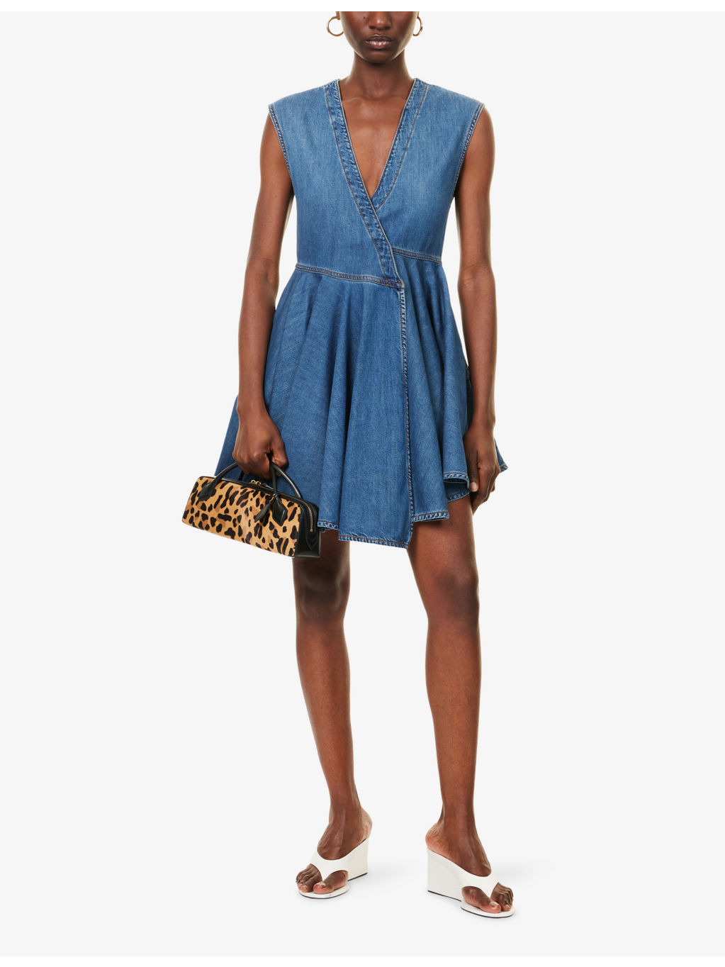 Flared Wrap Denim Mini Dress - 2