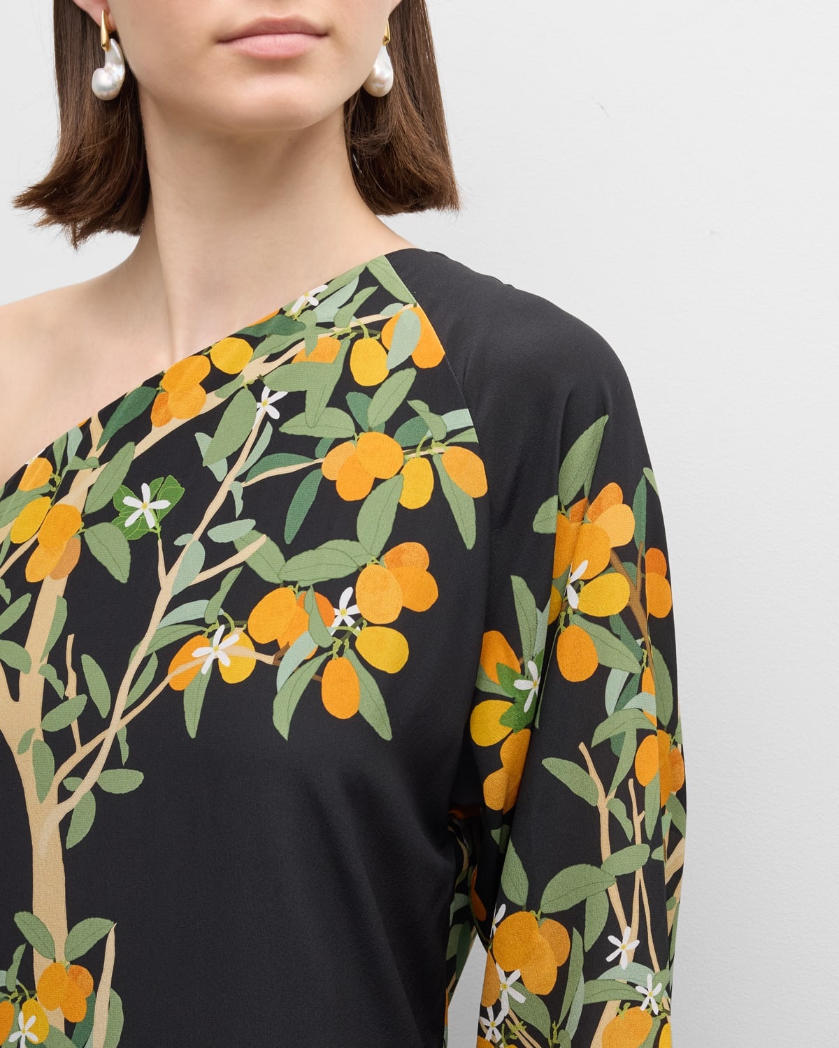 Lola One-Shoulder Kumquat Print Midi Dress - 5
