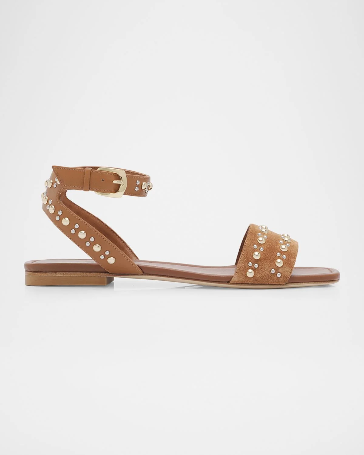 Perry Embellished Mixed Leather Flat Sandals - 1