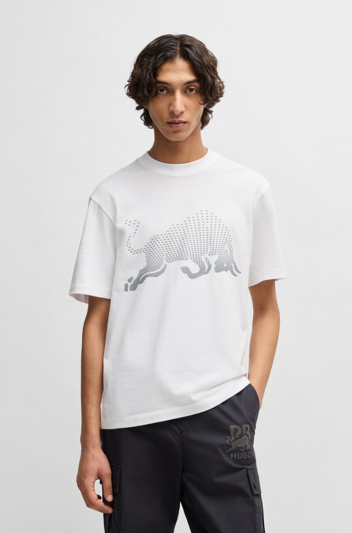 HUGO X RB COTTON-JERSEY T-SHIRT WITH DEGRADÉ BULL GRAPHIC - 2