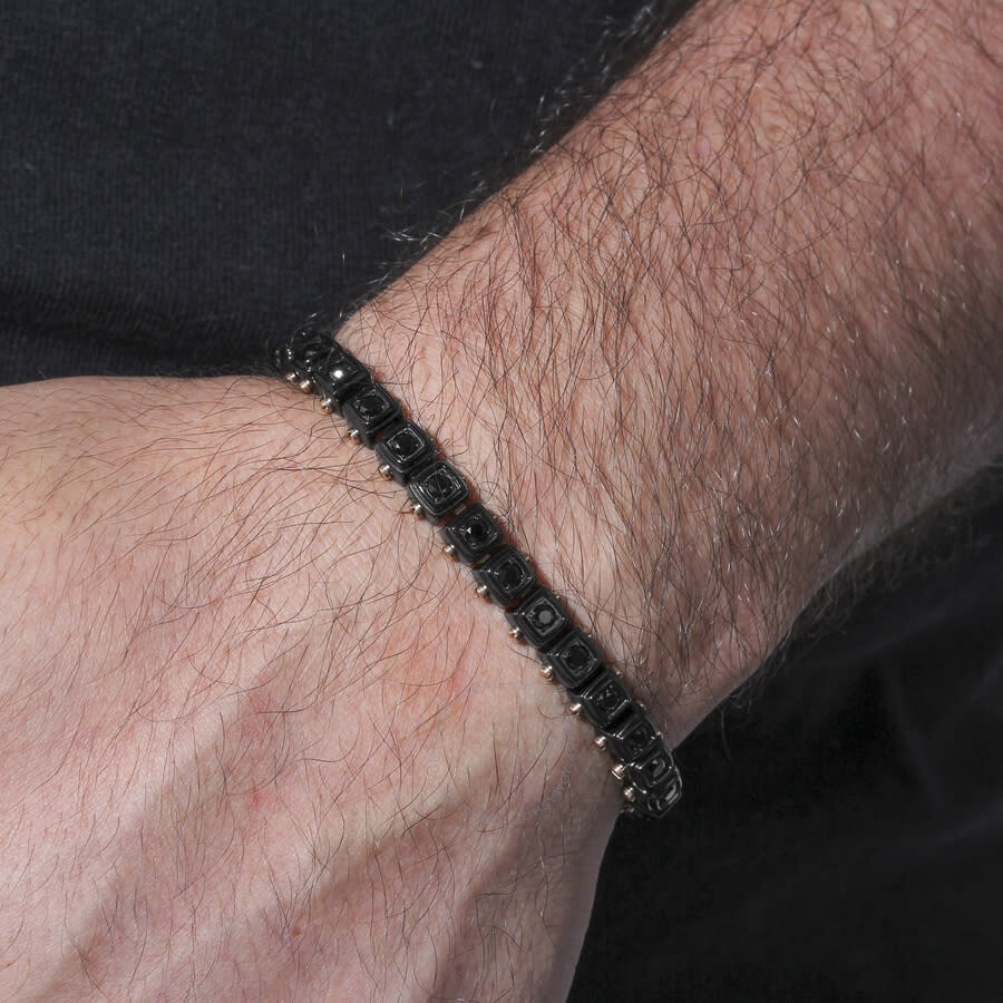 Robert Alton - Robert Alton Stainless Steel Black Spinel Black & Rose Finish Cube Design Bracelet - 5