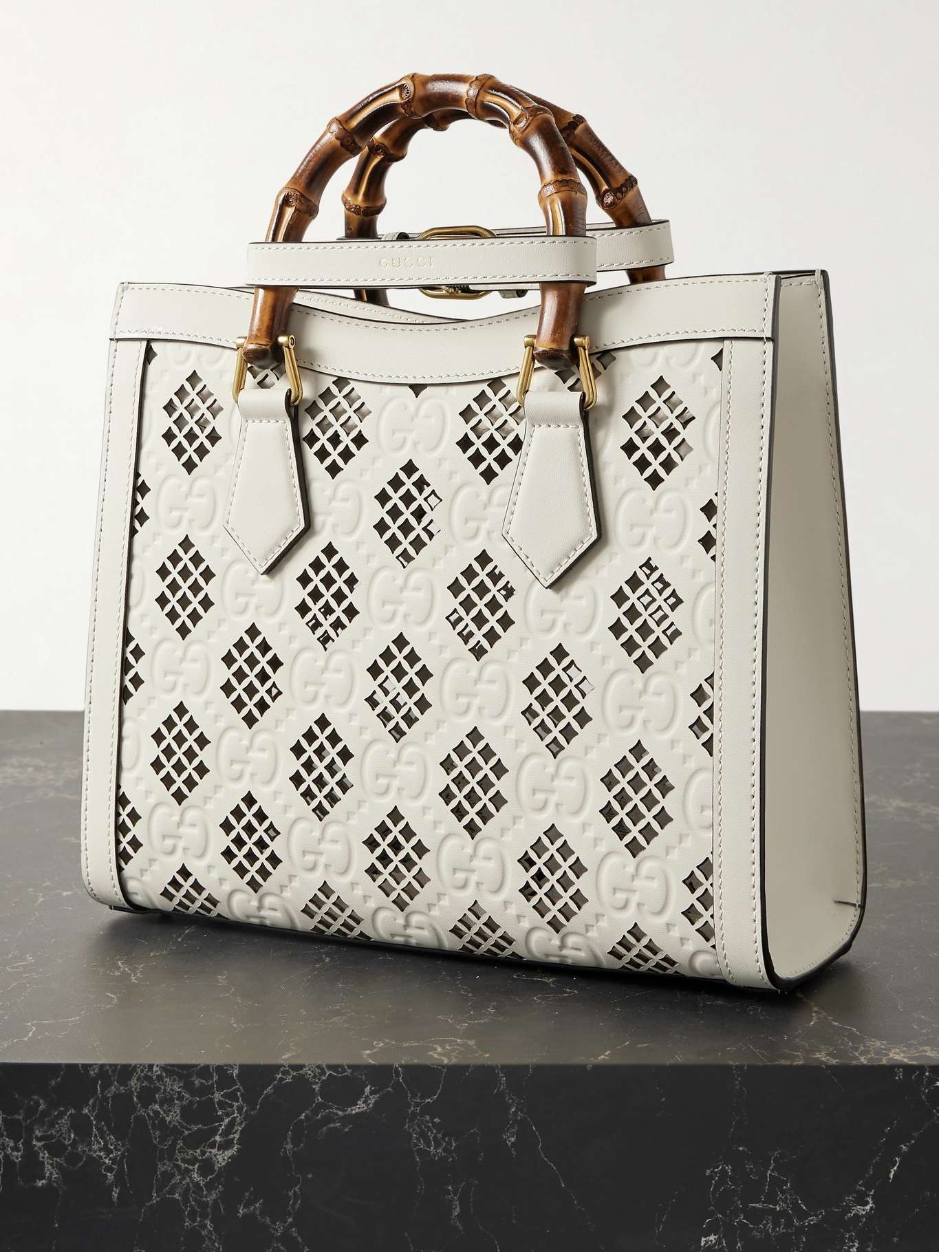 Diana debossed laser-cut leather tote - 3