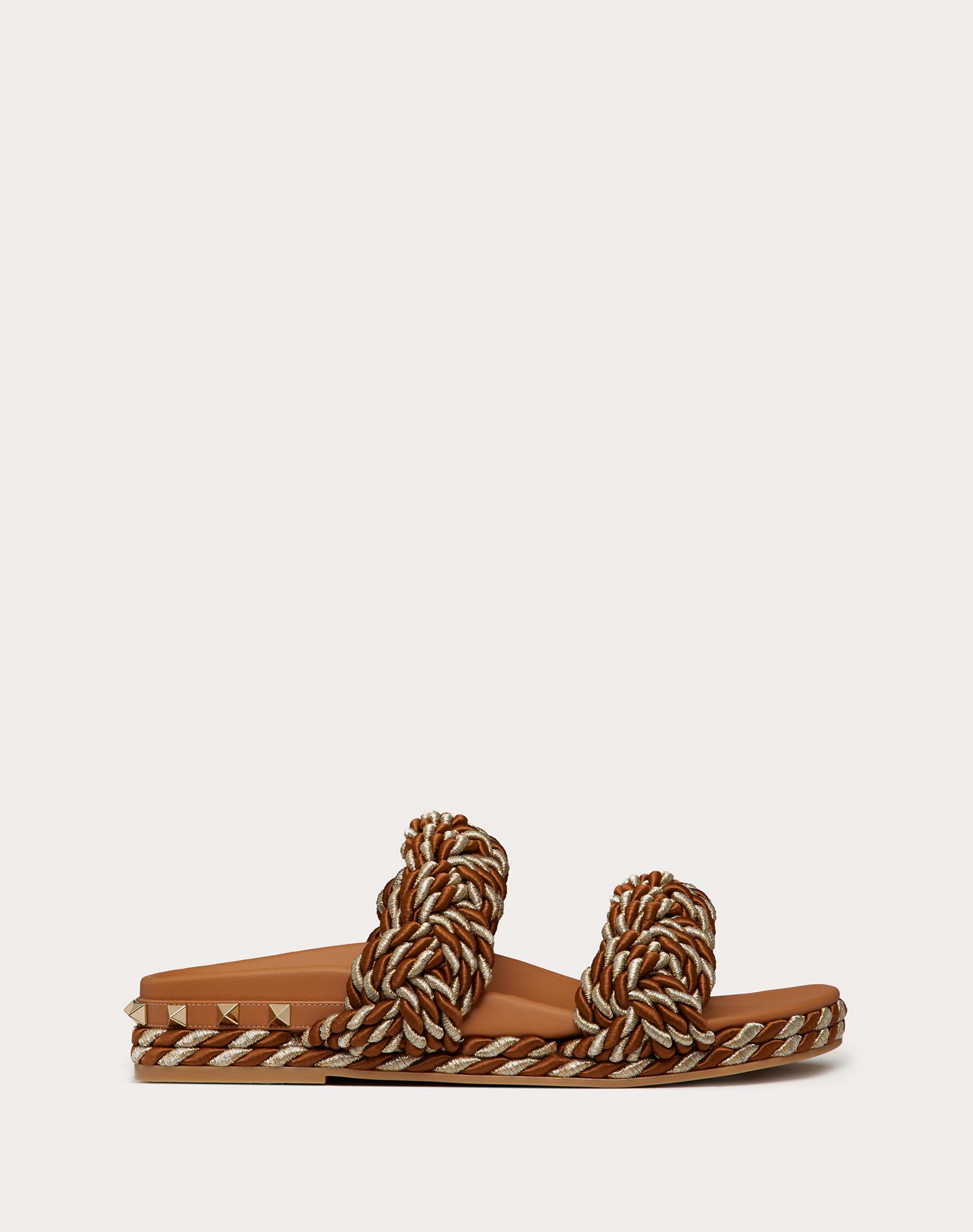 FLAT ROCKSTUD SILK ROPE SLIDE SANDAL - 1