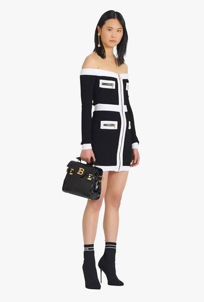 Balmain Black and white viscose off-the-shoulder dress outlook