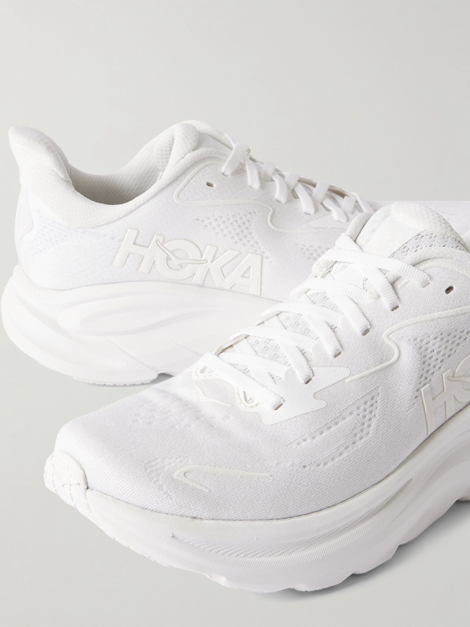 Clifton 10 Rubber-Trimmed Jacquard Running Sneakers White - 5
