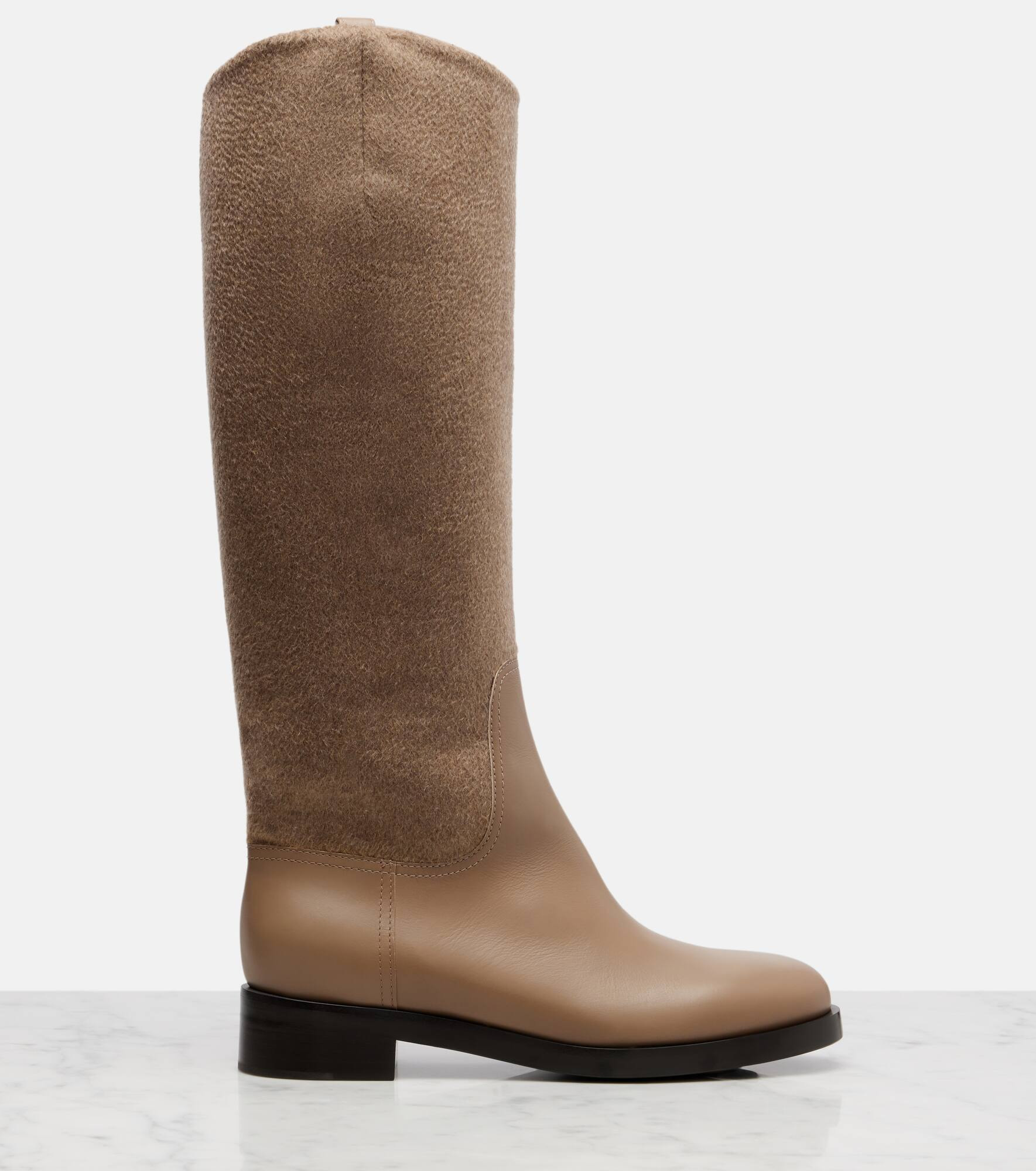Cashmere and leather knee-high boots - 4