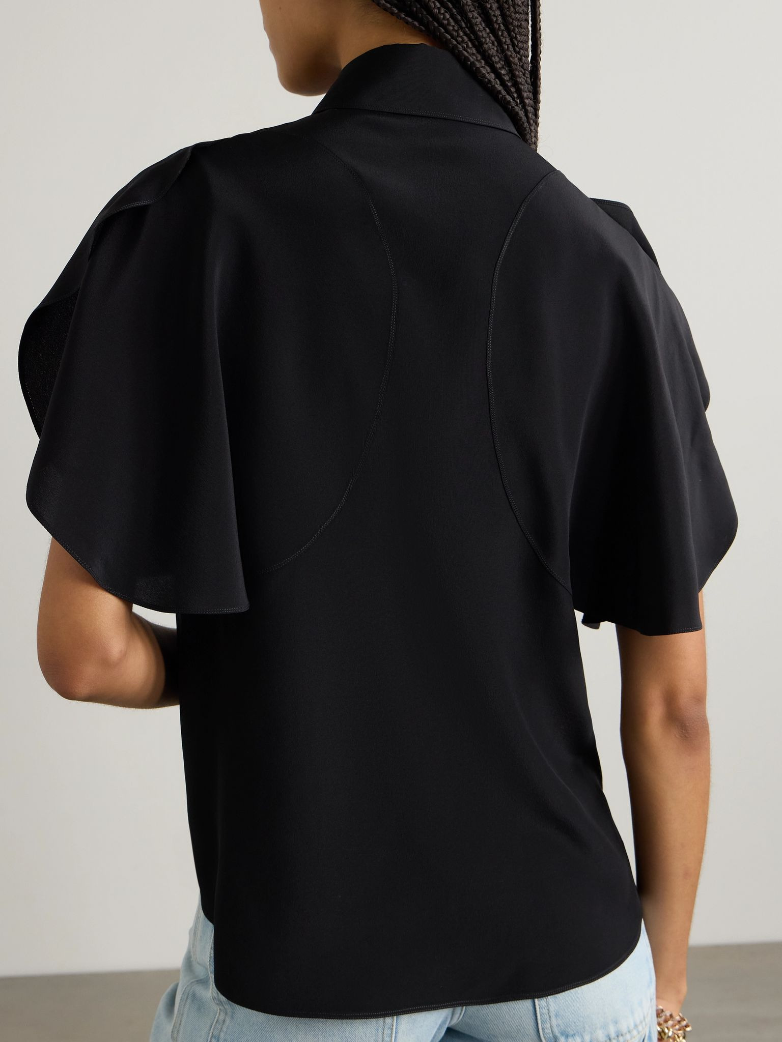 Paneled silk-crepe shirt Black - 3