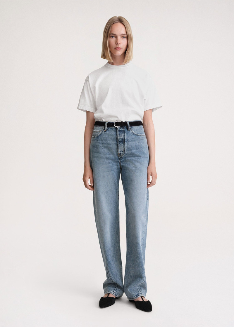 Totême Twisted seam denim full length worn blue outlook