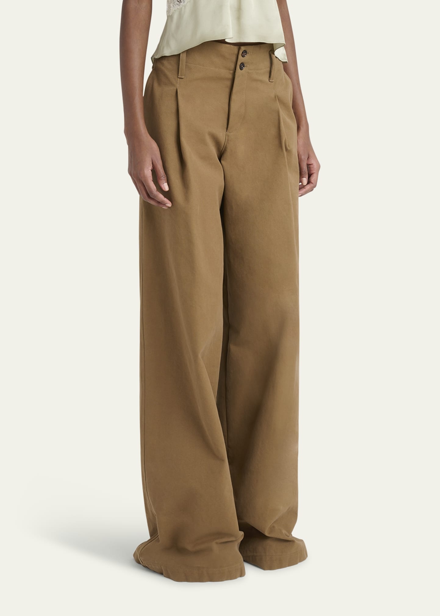 Pleated Wide-Leg Cotton Trousers - 4