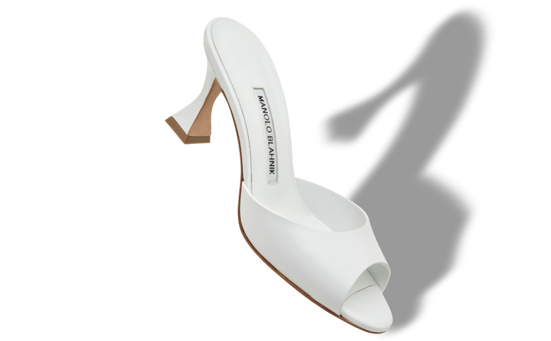 Manolo Blahnik White Calf Leather Mules outlook