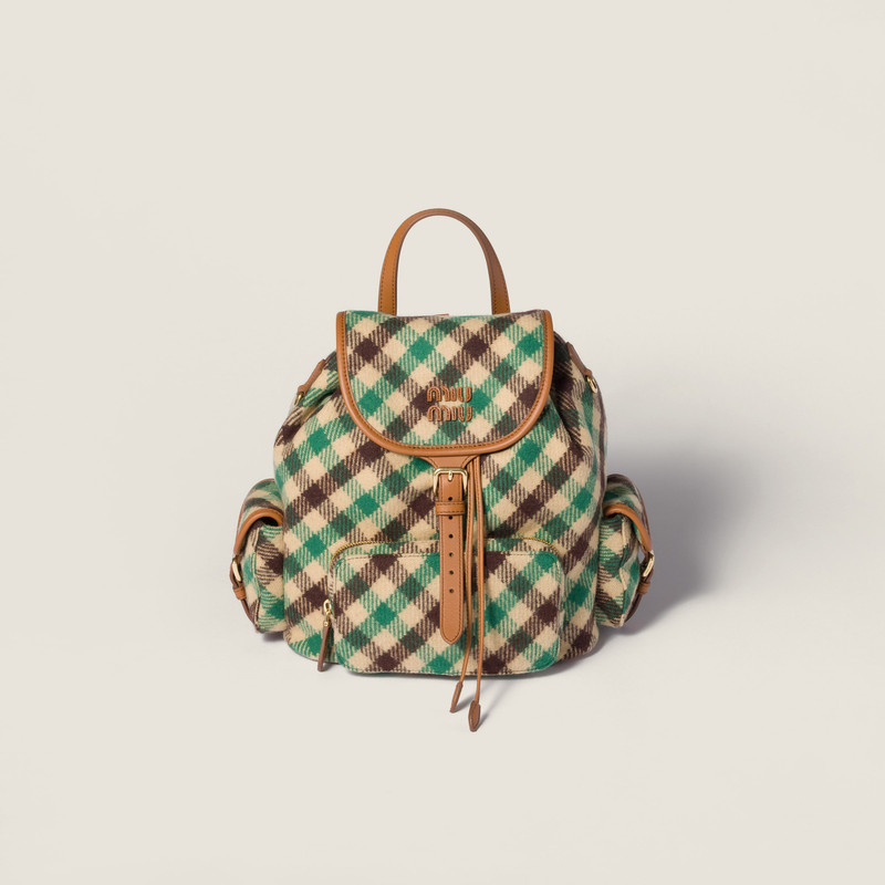 Plaid and leather backpack 1