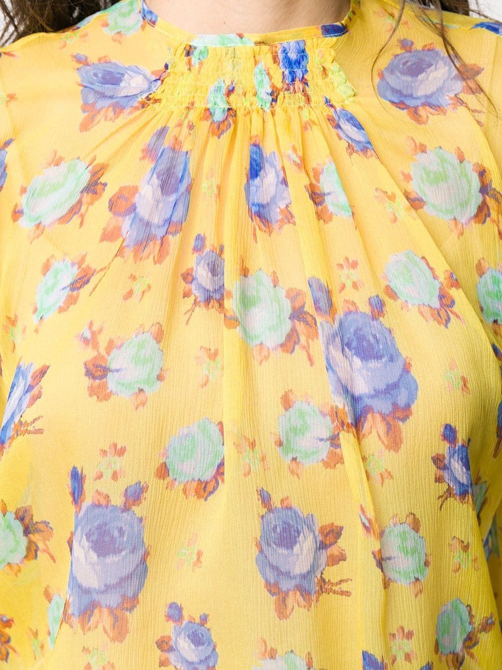 floral print silk blouse - 5