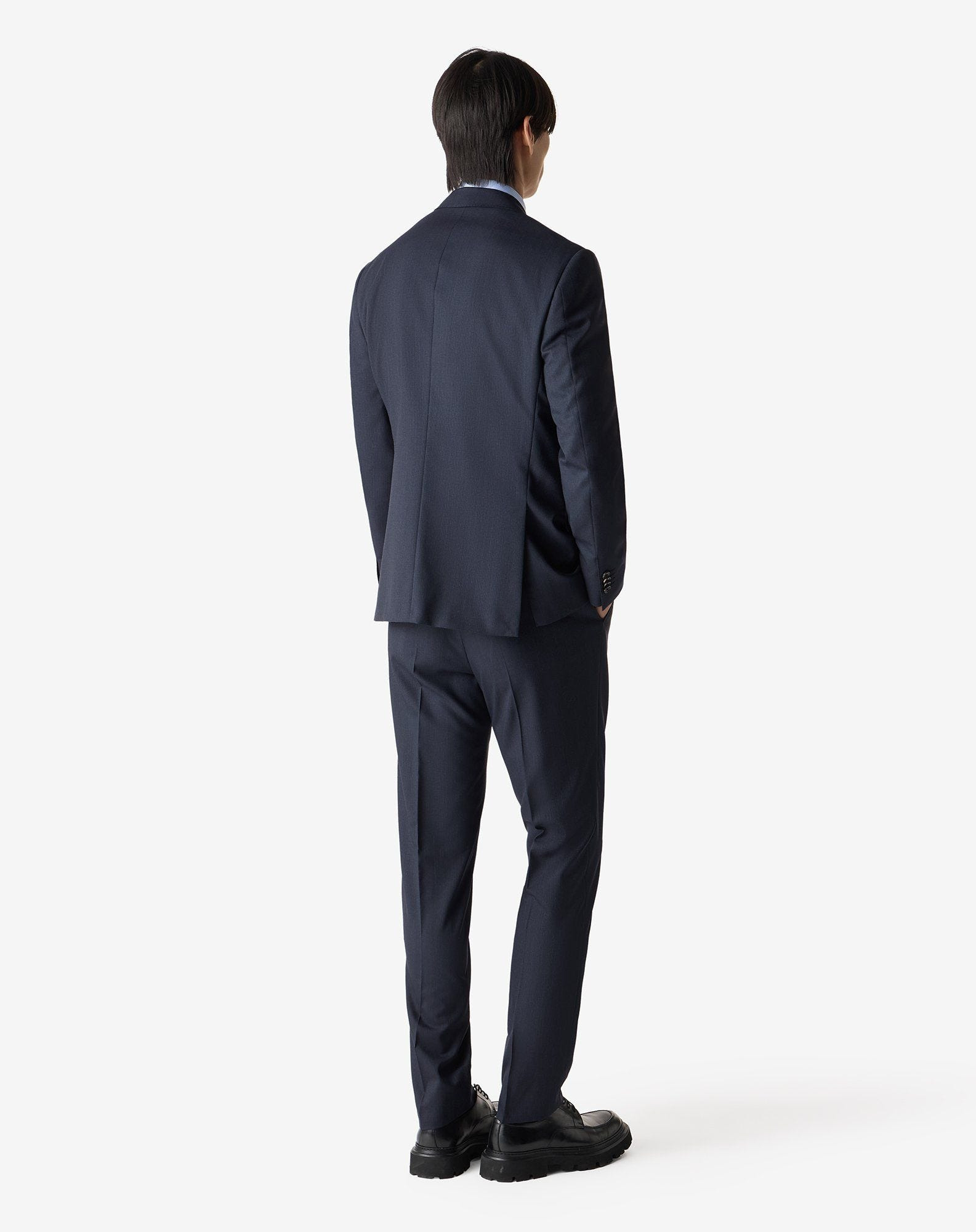 Navy blue micropatterned wool suit - 3