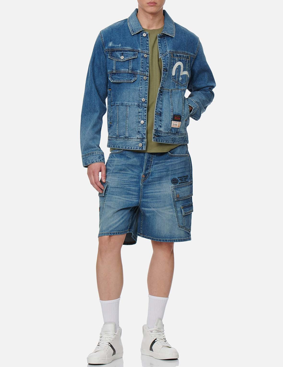 Deconstructed Kamon Print Denim Jacket - 5