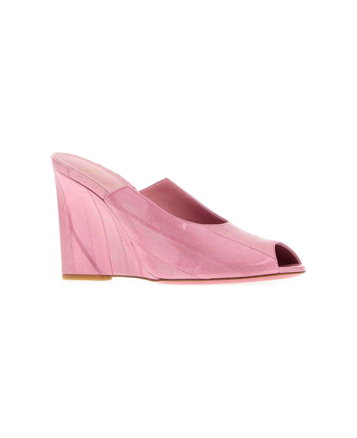 Pink Leather Arco Wedges - 2